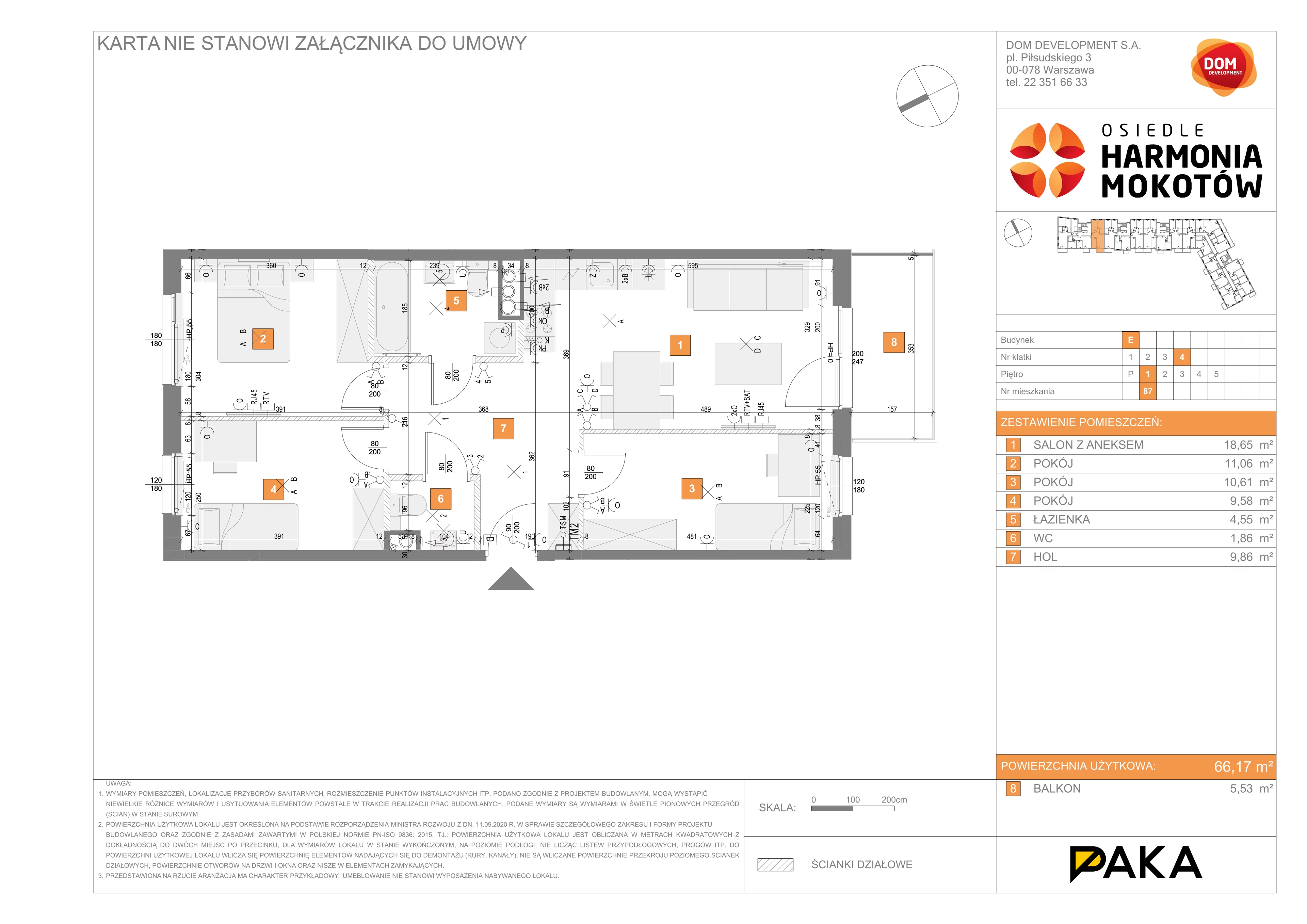 Mieszkanie 66,17 m², piętro 1, oferta nr E/87, Harmonia Mokotów, Warszawa, Mokotów, Siekierki, al. Polski Walczącej / Józefa Becka