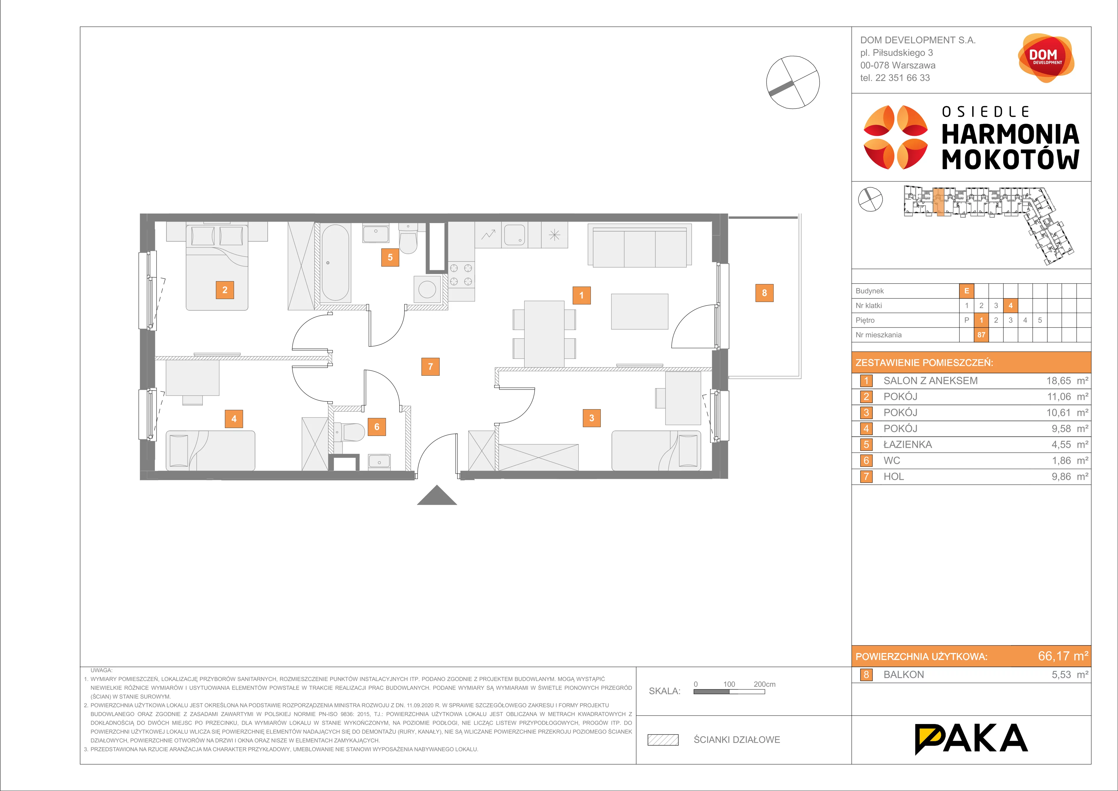 Mieszkanie 66,17 m², piętro 1, oferta nr E/87, Harmonia Mokotów, Warszawa, Mokotów, Siekierki, al. Polski Walczącej / Józefa Becka