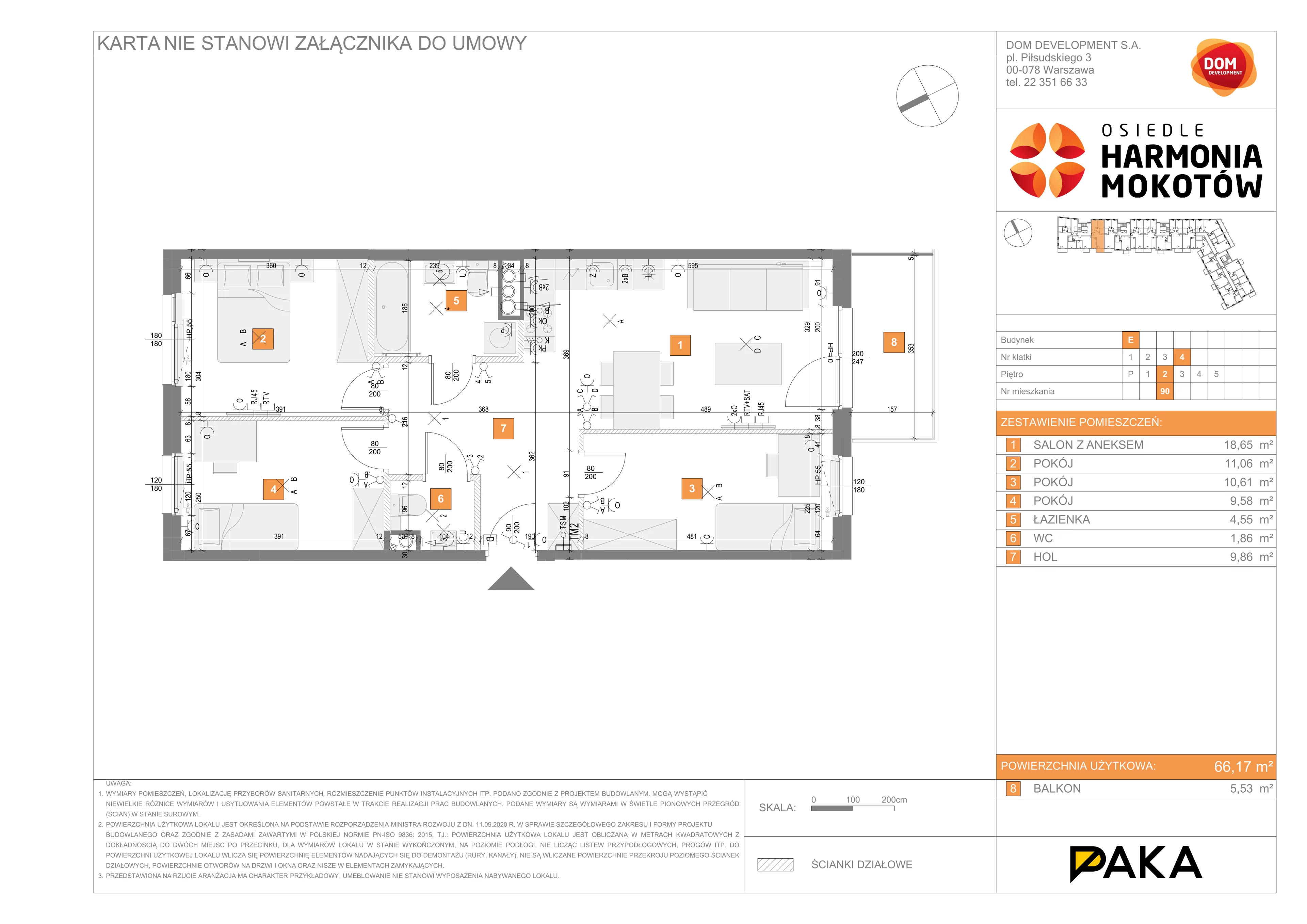 Mieszkanie 66,17 m², piętro 2, oferta nr E/90, Harmonia Mokotów, Warszawa, Mokotów, Siekierki, al. Polski Walczącej / Józefa Becka