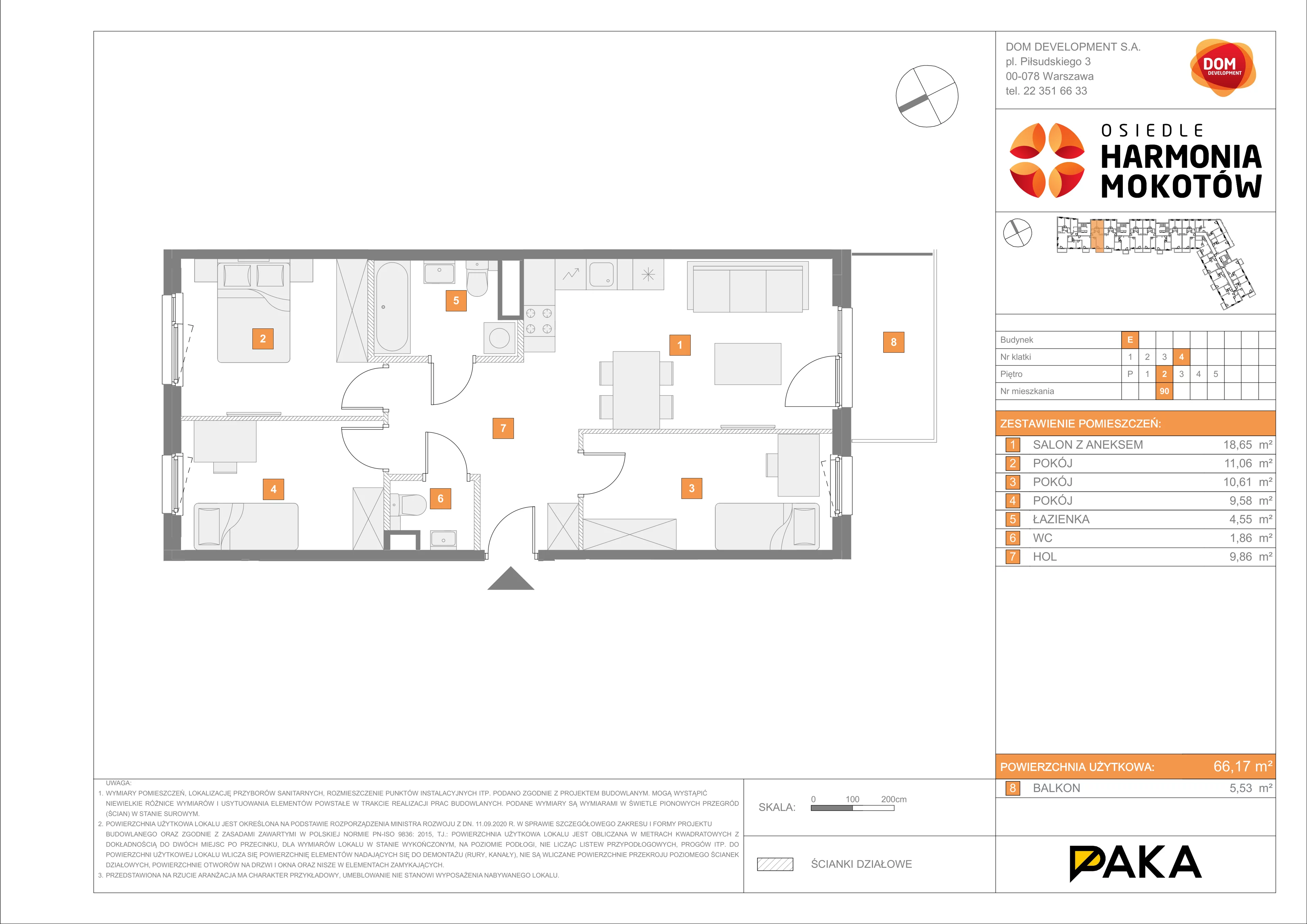 Mieszkanie 66,17 m², piętro 2, oferta nr E/90, Harmonia Mokotów, Warszawa, Mokotów, Siekierki, al. Polski Walczącej / Józefa Becka