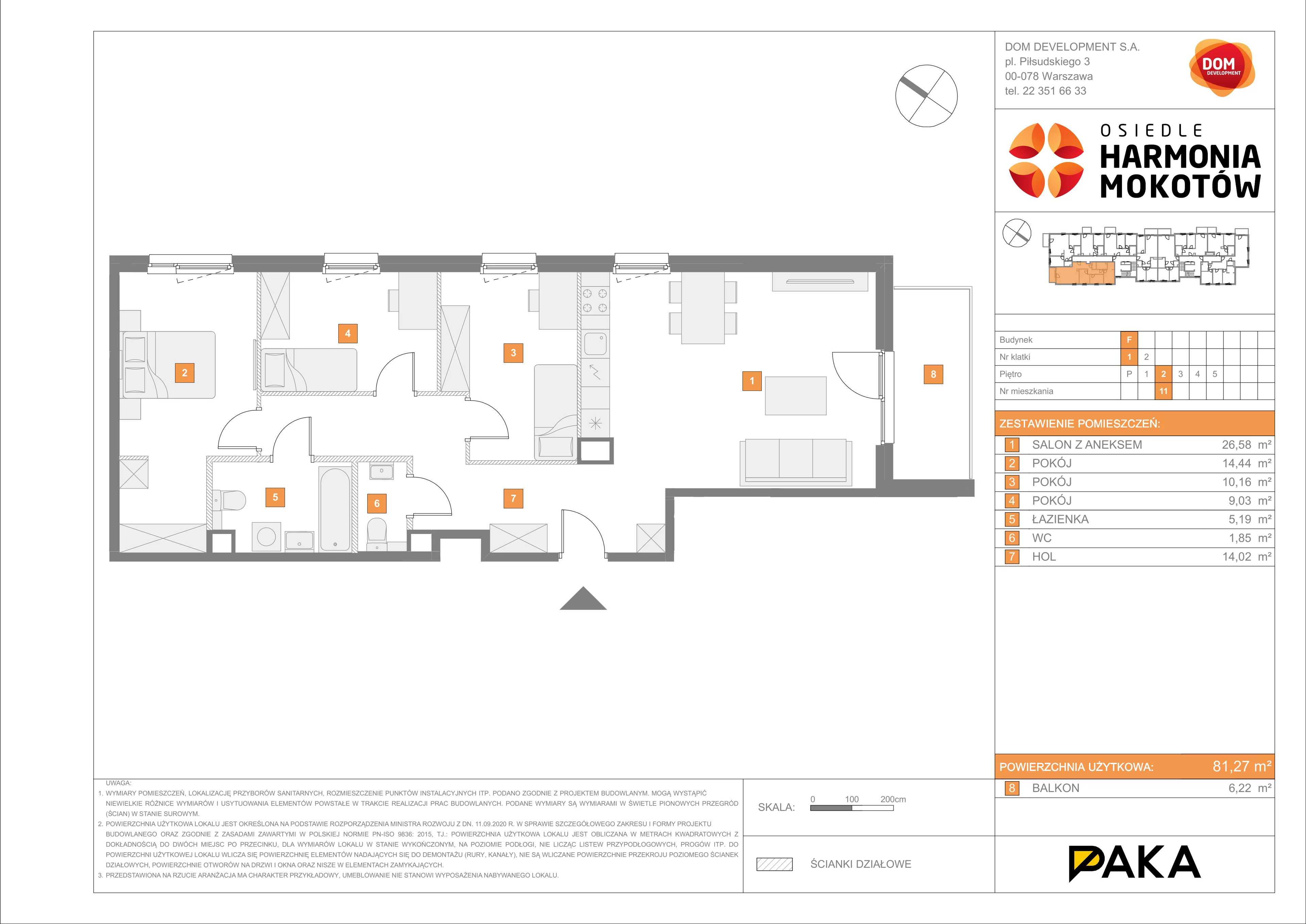 Mieszkanie 81,27 m², piętro 2, oferta nr F/11, Harmonia Mokotów, Warszawa, Mokotów, Siekierki, al. Polski Walczącej / Józefa Becka