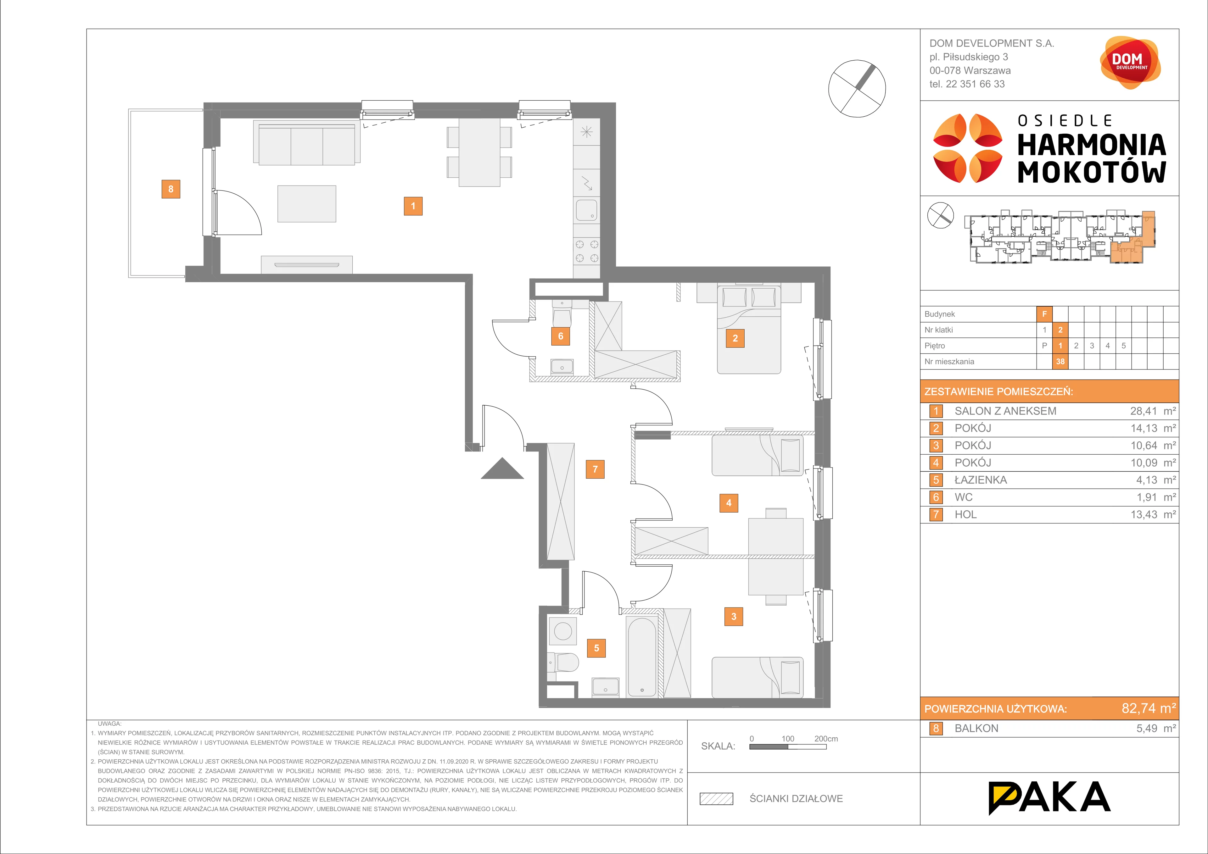 Mieszkanie 82,74 m², piętro 1, oferta nr F/38, Harmonia Mokotów, Warszawa, Mokotów, Siekierki, al. Polski Walczącej / Józefa Becka