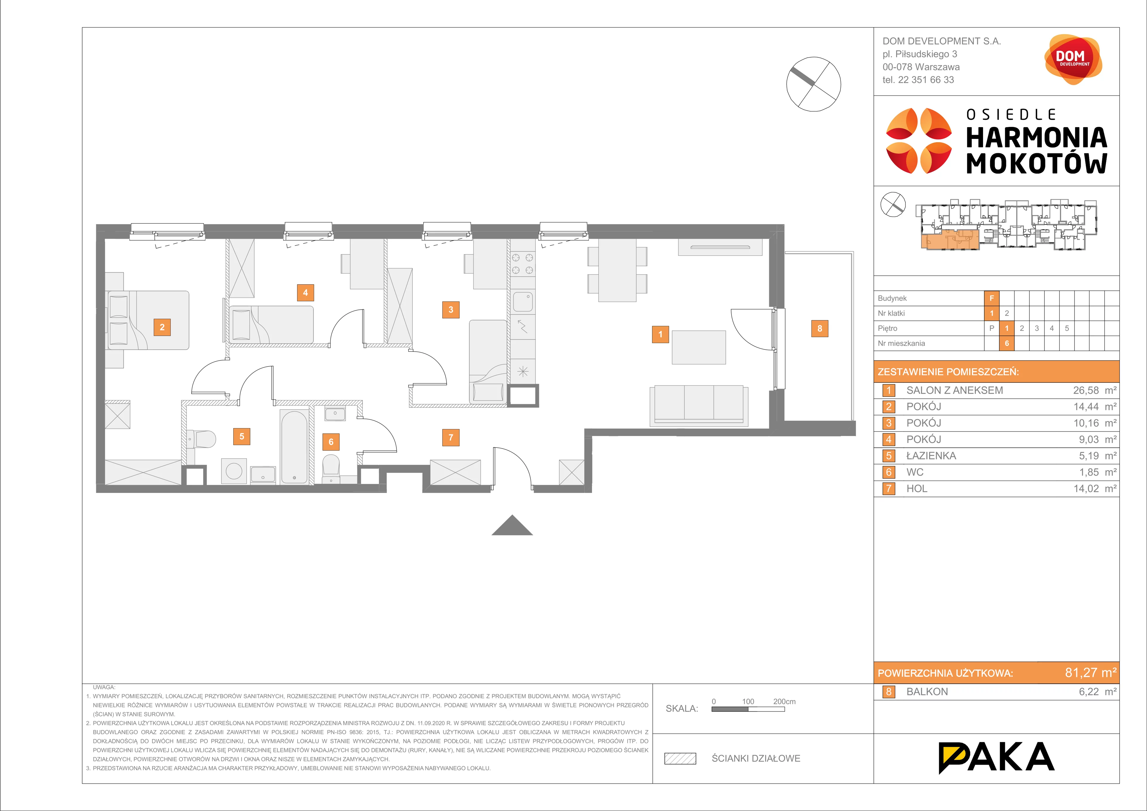 Mieszkanie 81,27 m², piętro 1, oferta nr F/6, Harmonia Mokotów, Warszawa, Mokotów, Siekierki, al. Polski Walczącej / Józefa Becka