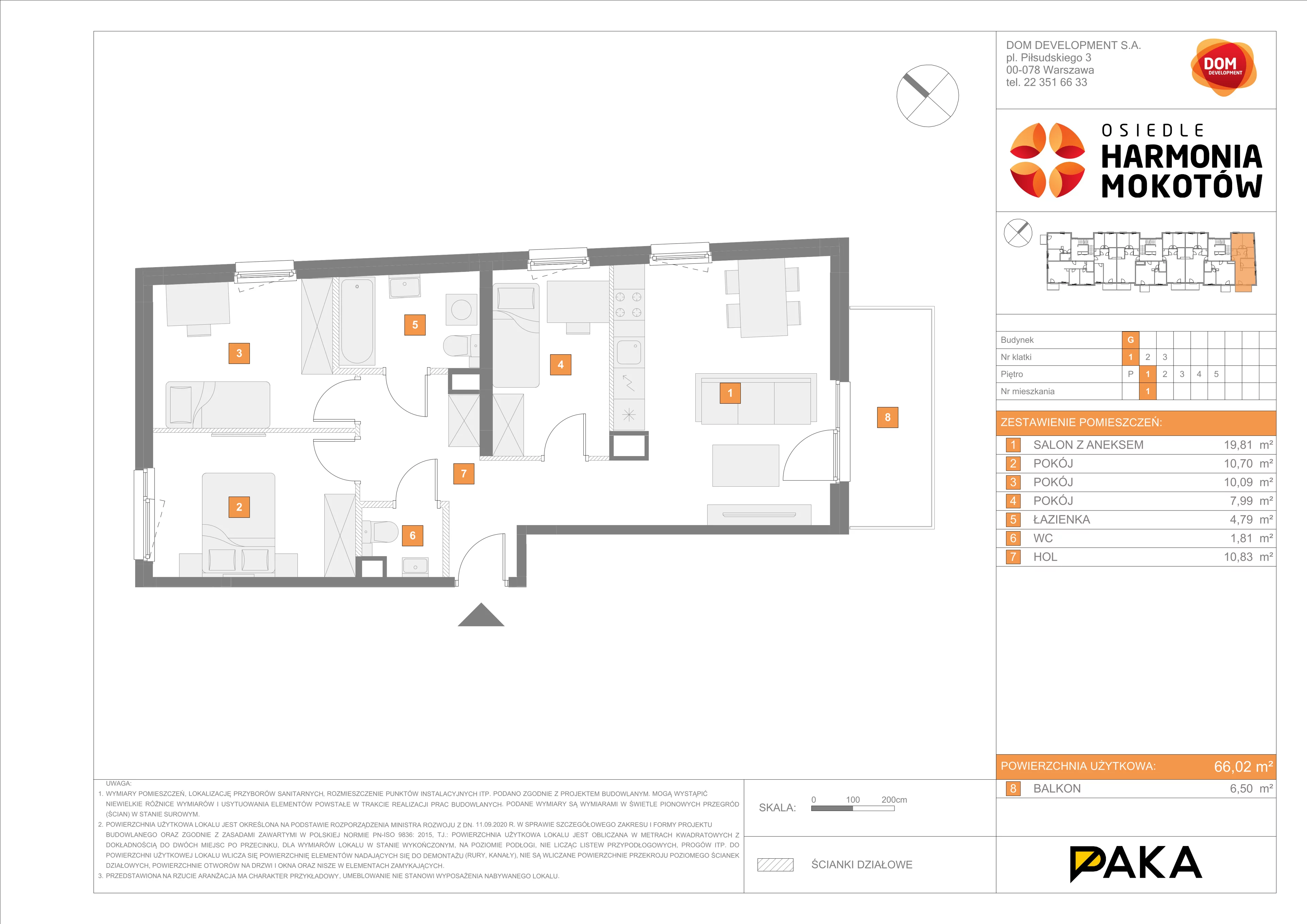 Mieszkanie 66,02 m², piętro 1, oferta nr G/1, Harmonia Mokotów, Warszawa, Mokotów, Siekierki, al. Polski Walczącej / Józefa Becka