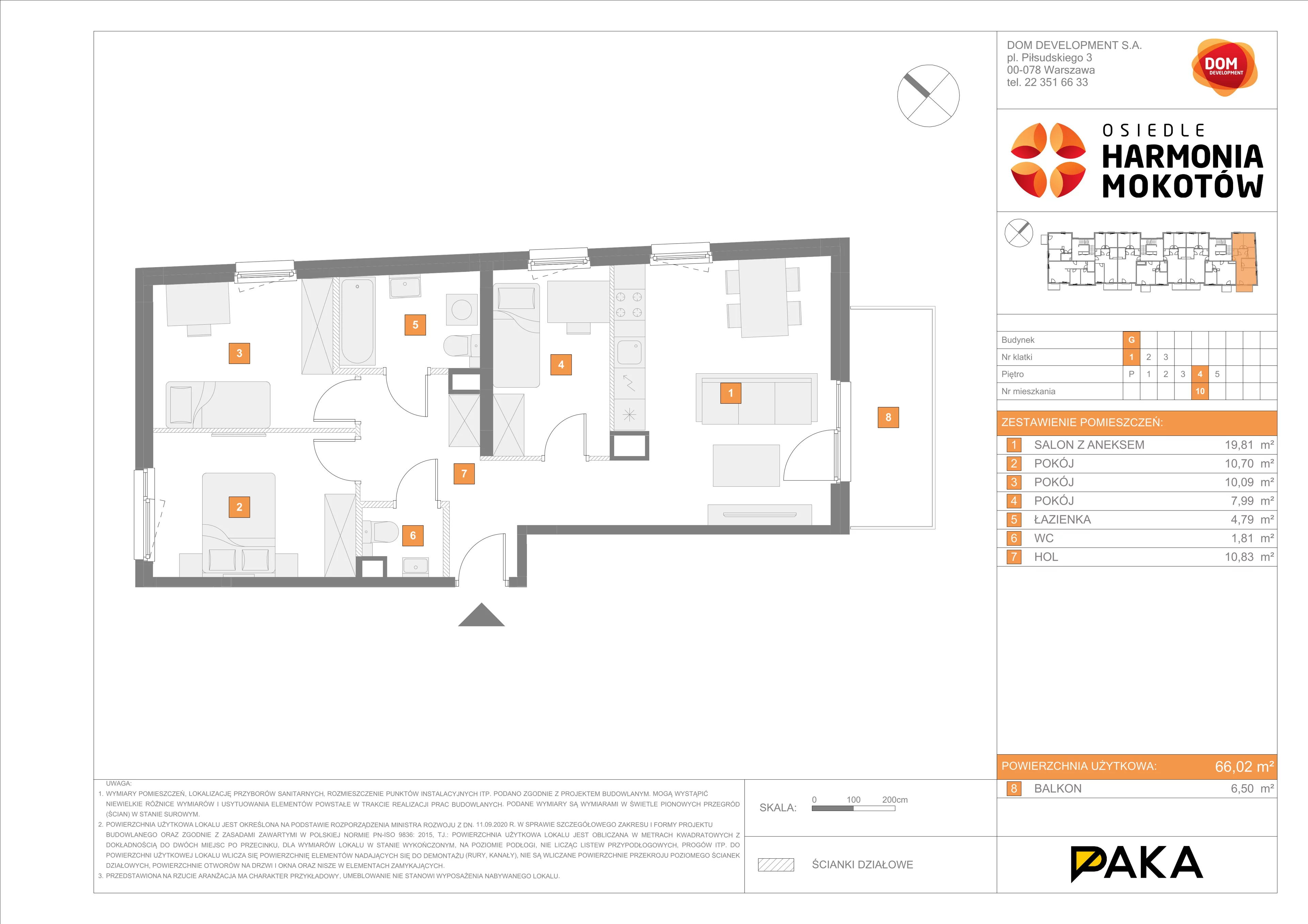 4 pokoje, mieszkanie 66,02 m², piętro 4, oferta nr G/10, Harmonia Mokotów, Warszawa, Mokotów, Siekierki, al. Polski Walczącej / Józefa Becka