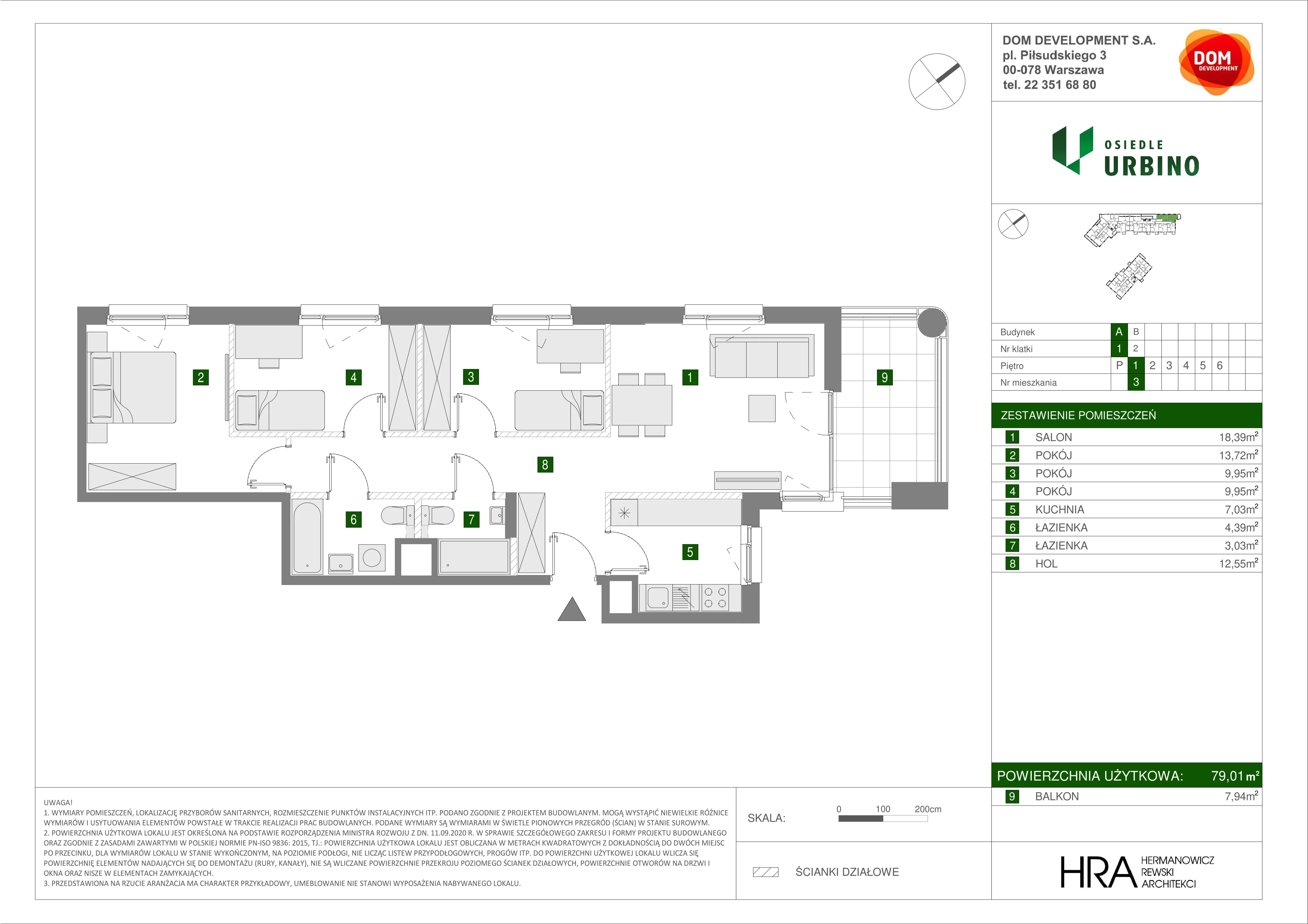 Mieszkanie 79,01 m², piętro 1, oferta nr A/3, Osiedle Urbino, Warszawa, Włochy, Raków, ul. Równoległa