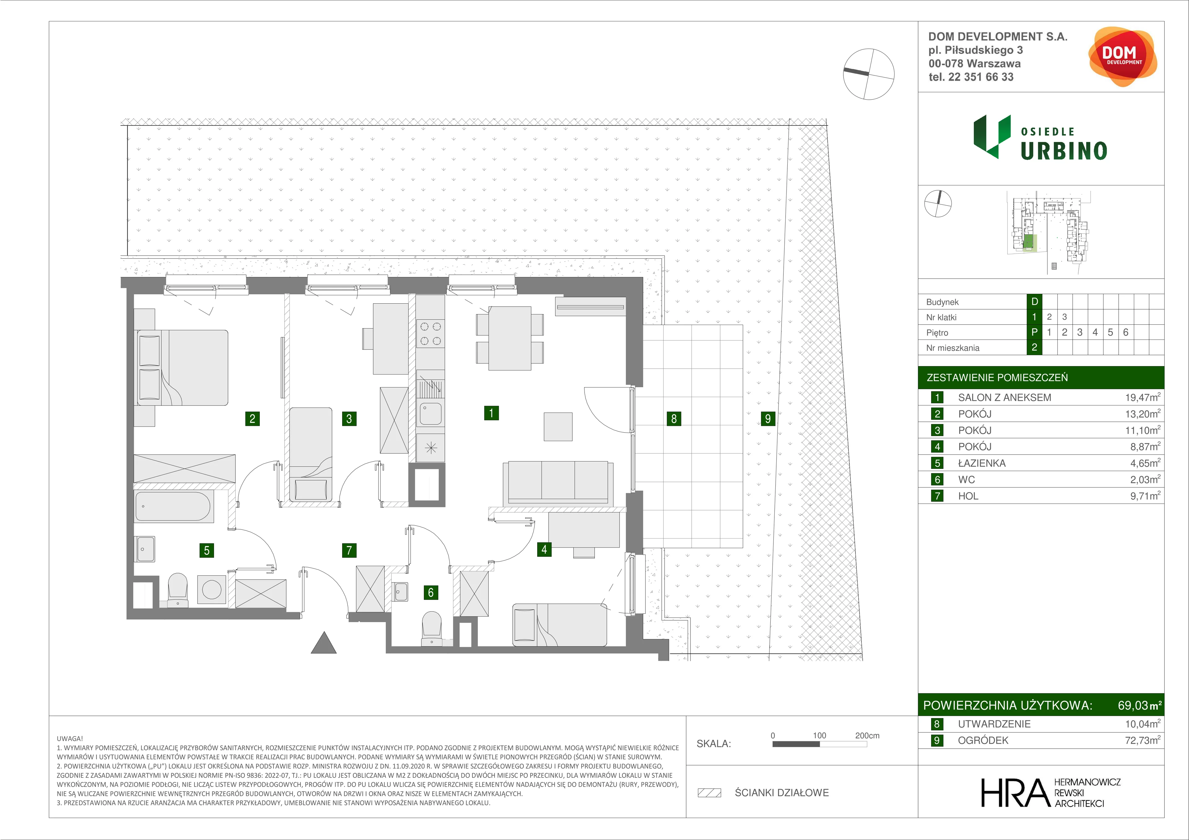 4 pokoje, mieszkanie 69,03 m², parter, oferta nr D/2, Osiedle Urbino 1.4, Warszawa, Włochy, Raków, ul. Równoległa