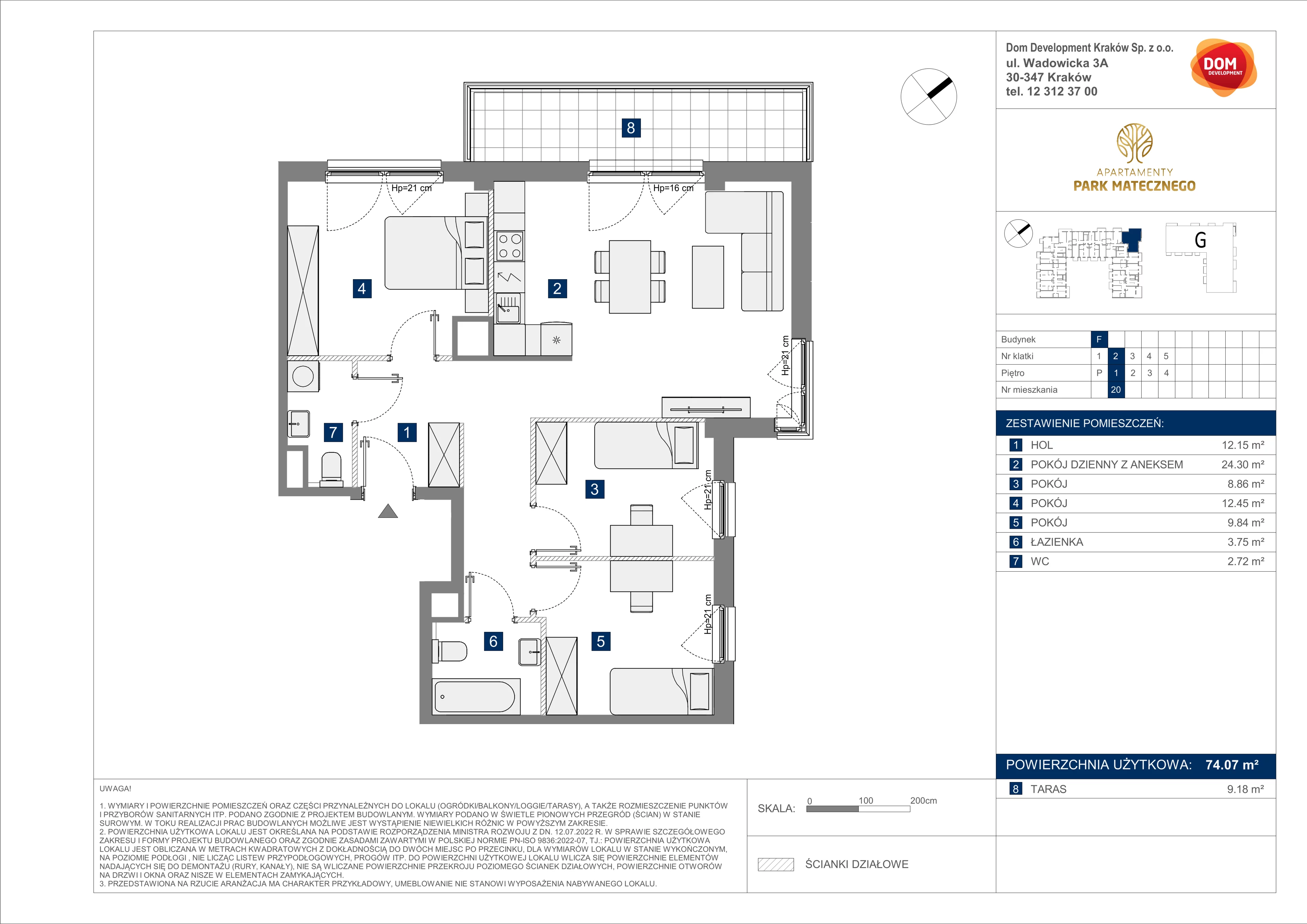 4 pokoje, apartament 74,07 m², piętro 1, oferta nr F/20, Apartamenty Park Matecznego bud. F i G, Kraków, Podgórze, Mateczny, ul. Rydlówka / Nowoorawska