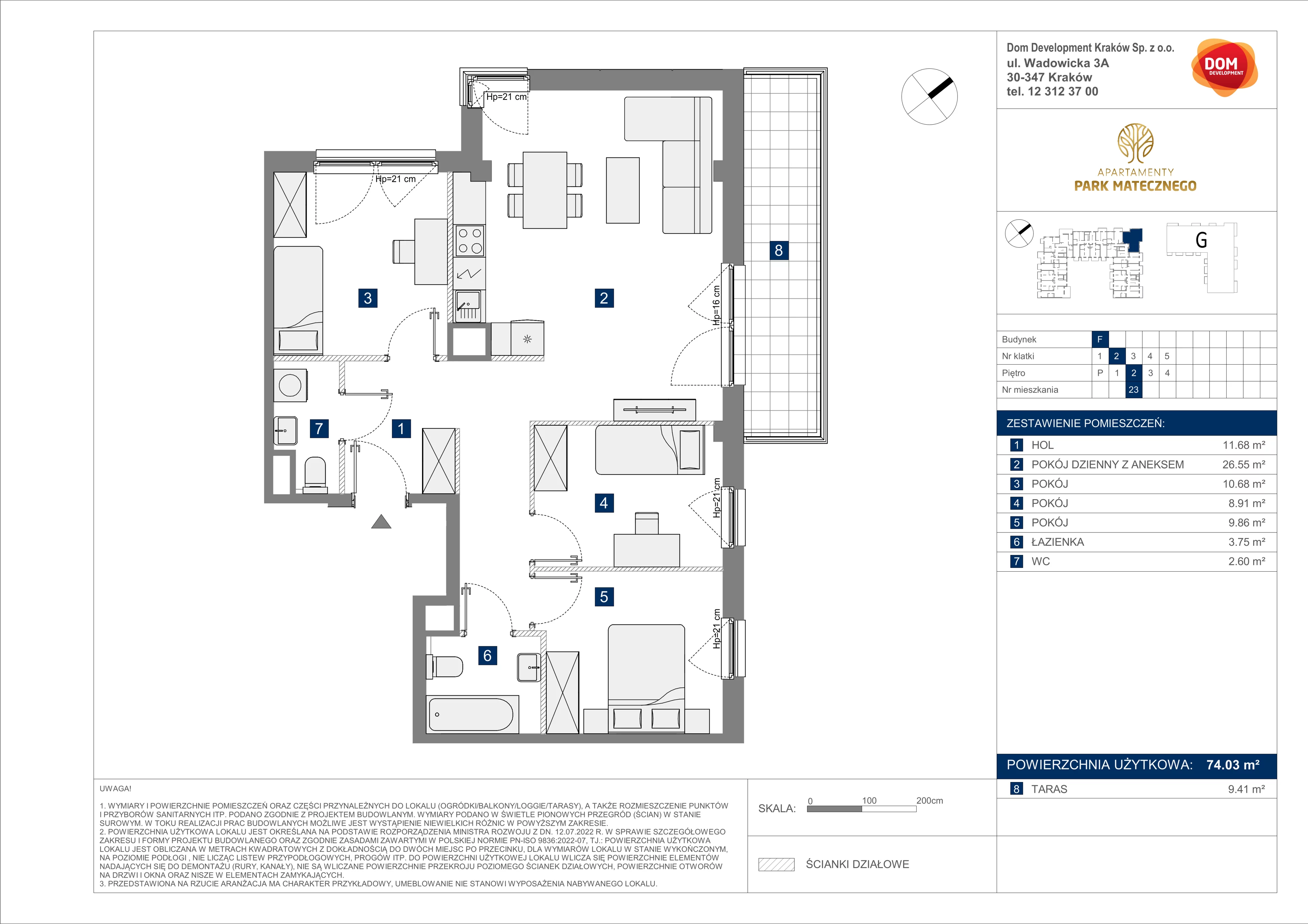 4 pokoje, apartament 74,03 m², piętro 2, oferta nr F/23, Apartamenty Park Matecznego bud. F i G, Kraków, Podgórze, Mateczny, ul. Rydlówka / Nowoorawska
