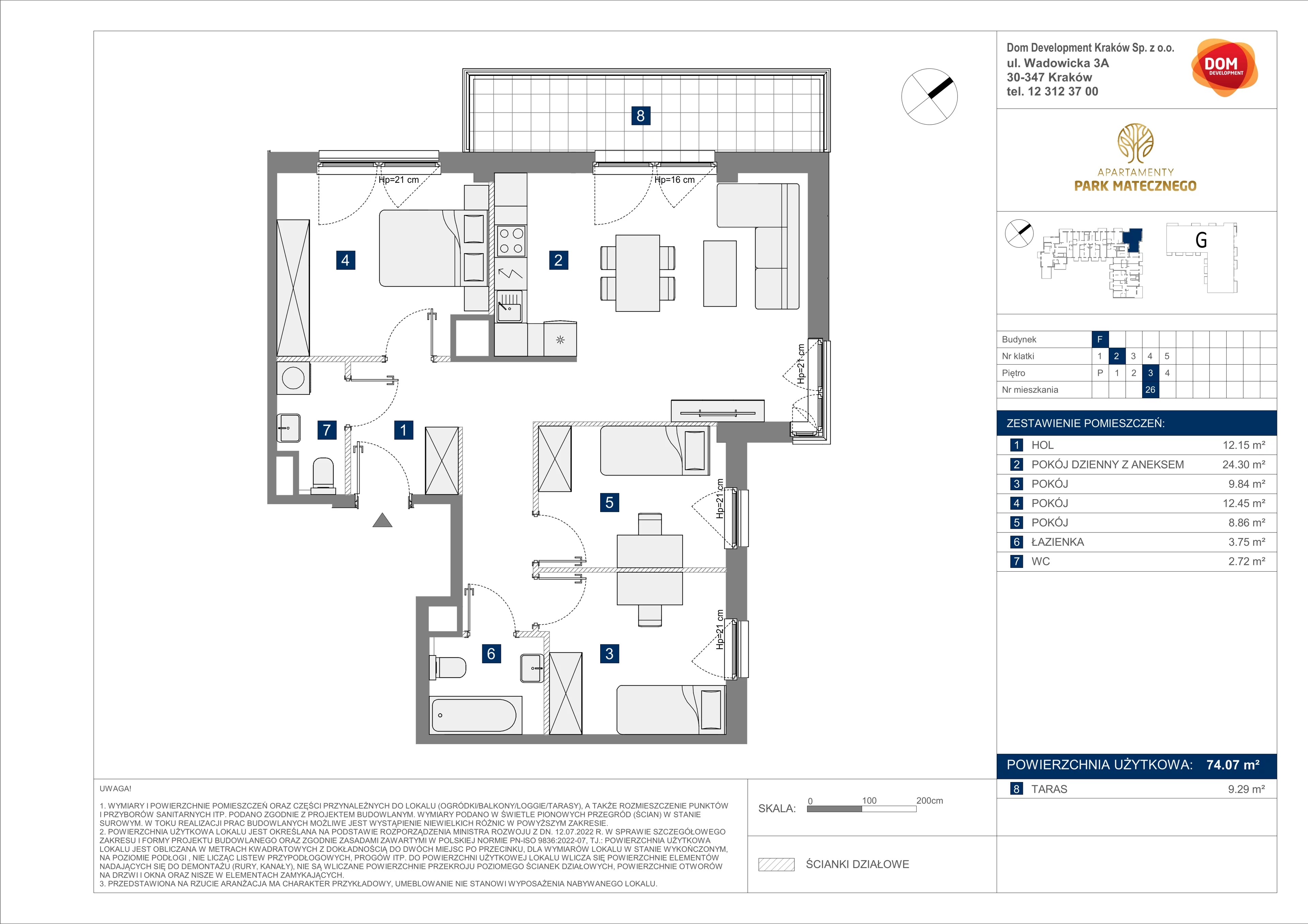 4 pokoje, apartament 74,07 m², piętro 3, oferta nr F/26, Apartamenty Park Matecznego bud. F i G, Kraków, Podgórze, Mateczny, ul. Rydlówka / Nowoorawska