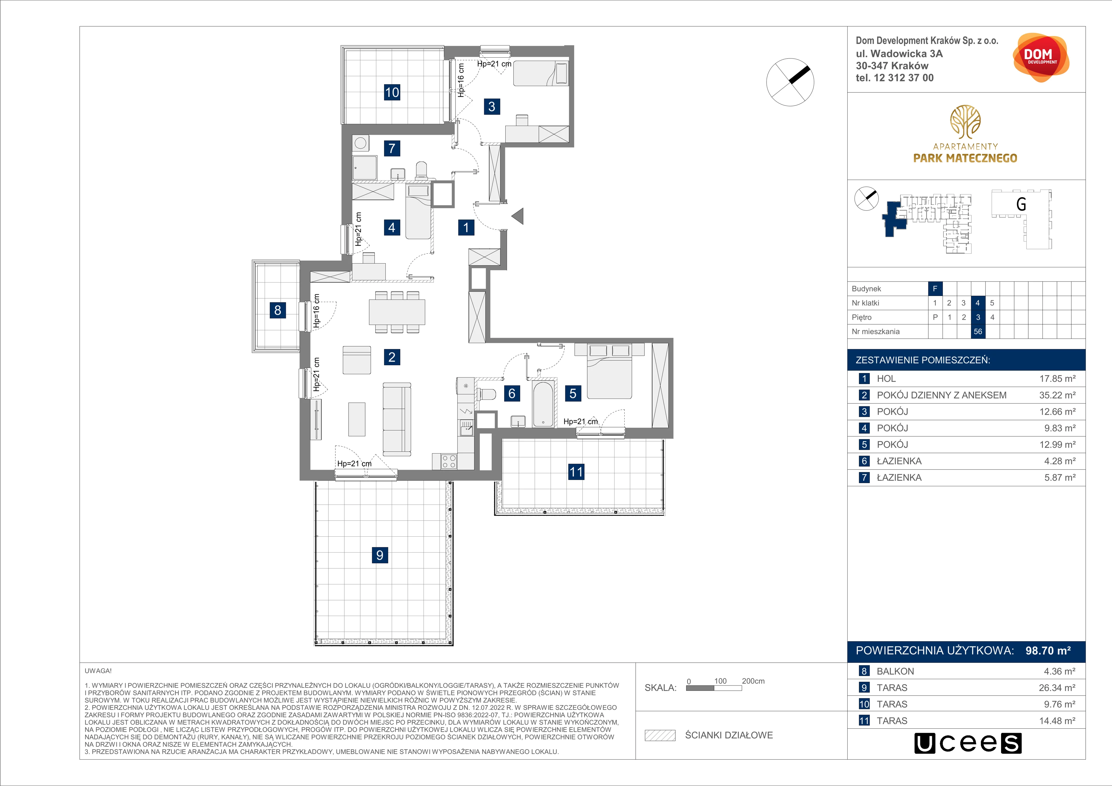 4 pokoje, apartament 98,70 m², piętro 3, oferta nr F/56, Apartamenty Park Matecznego bud. F i G, Kraków, Podgórze, Mateczny, ul. Rydlówka / Nowoorawska