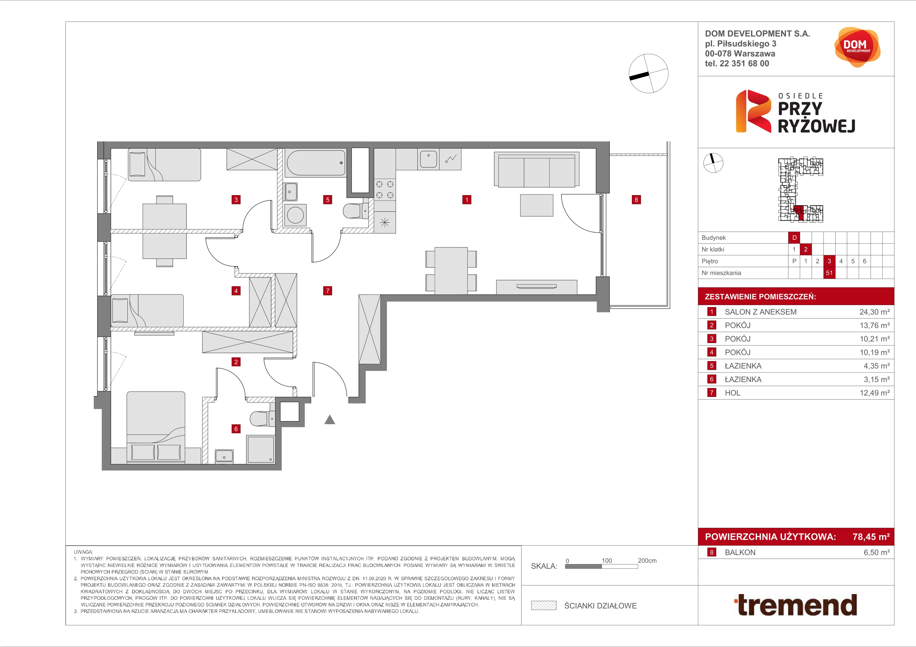 Mieszkanie 78,45 m², piętro 3, oferta nr D/51, Osiedle przy Ryżowej, Warszawa, Ursus, Skorosze, ul. Ryżowa 62