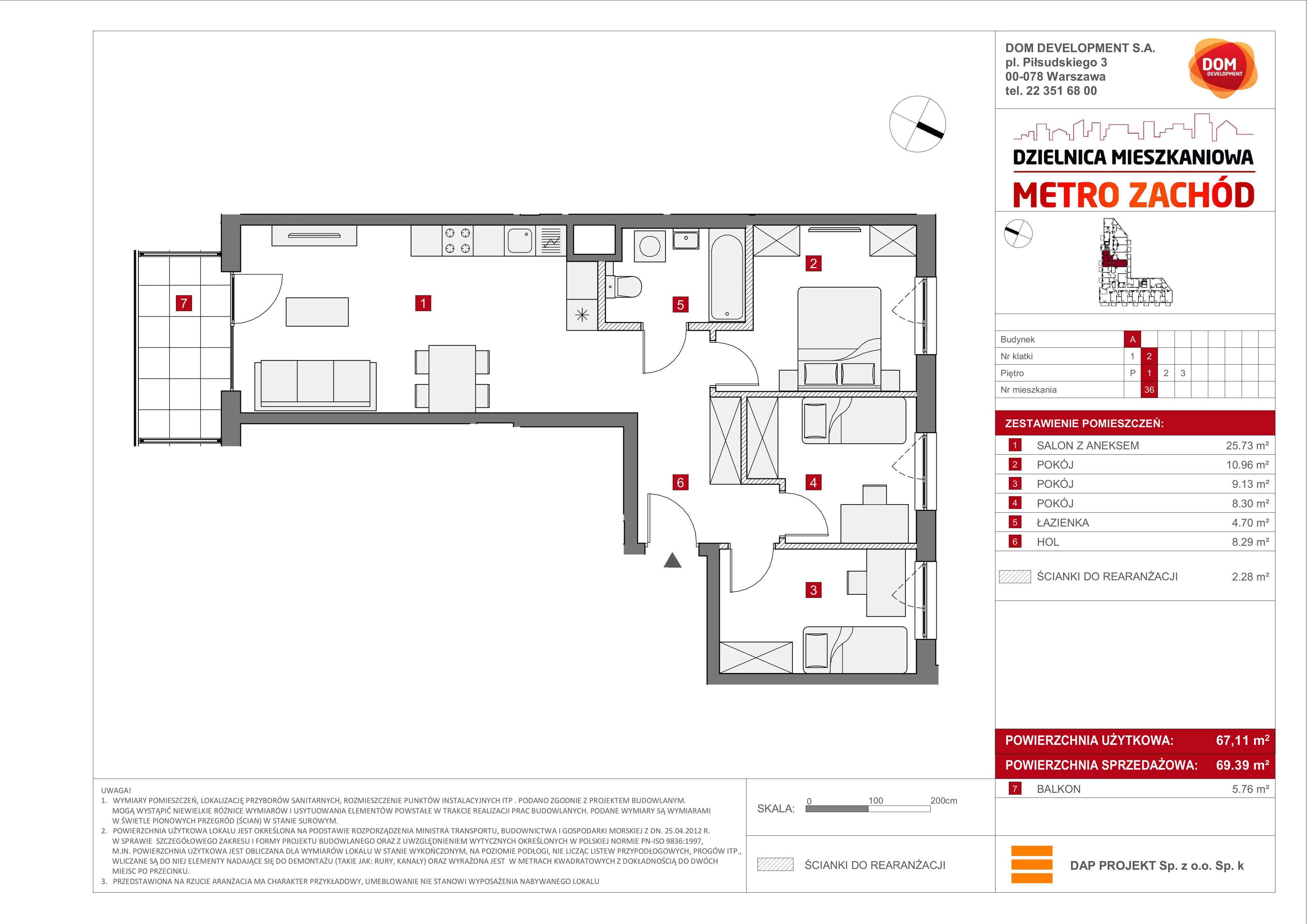 Mieszkanie 69,39 m², piętro 1, oferta nr A/36, Metro Zachód etap 6, Warszawa, Bemowo, Chrzanów, ul. Szeligowska