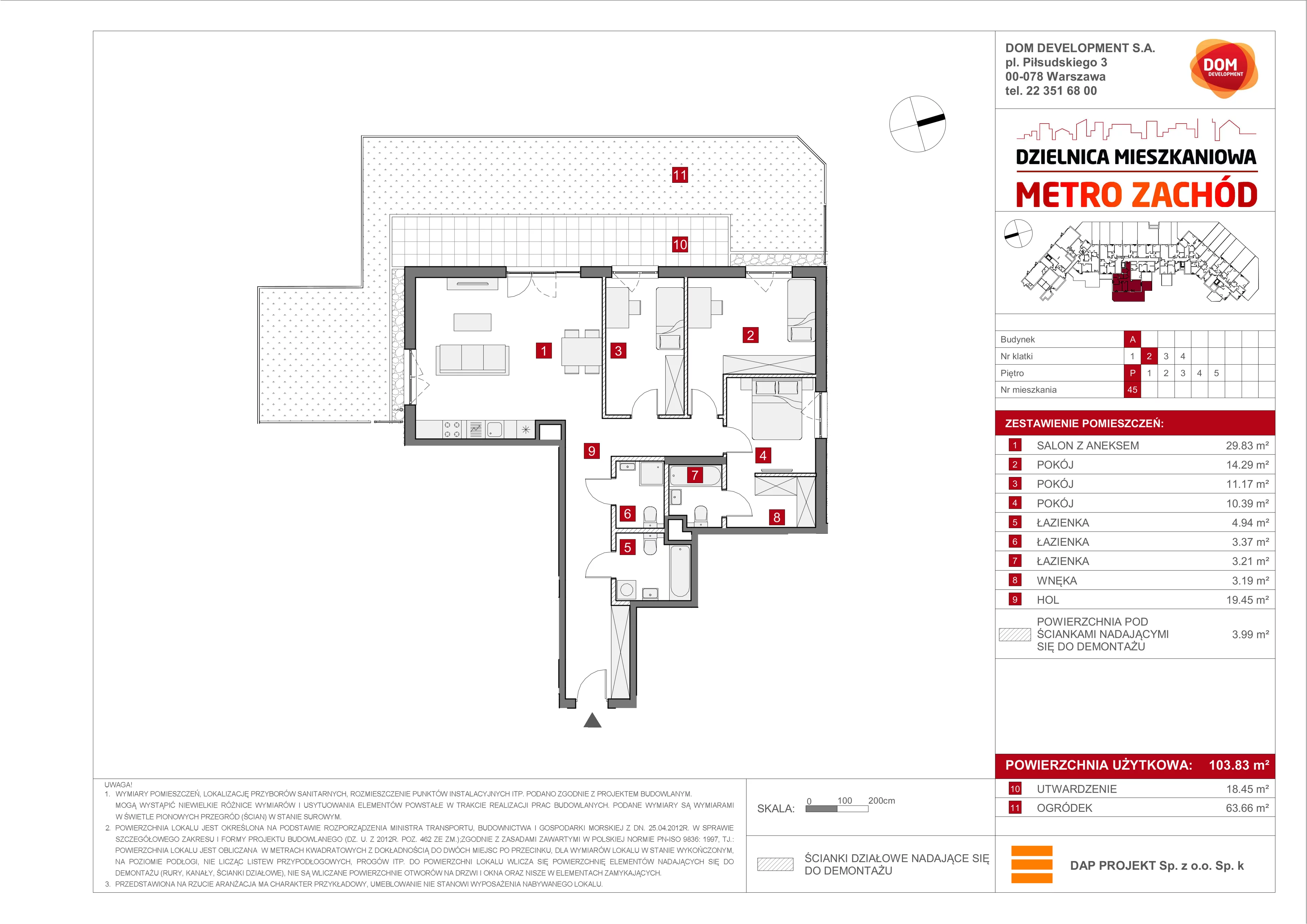 Mieszkanie 103,83 m², parter, oferta nr A/45, Metro Zachód, Warszawa, Bemowo, Chrzanów, ul. Szeligowska