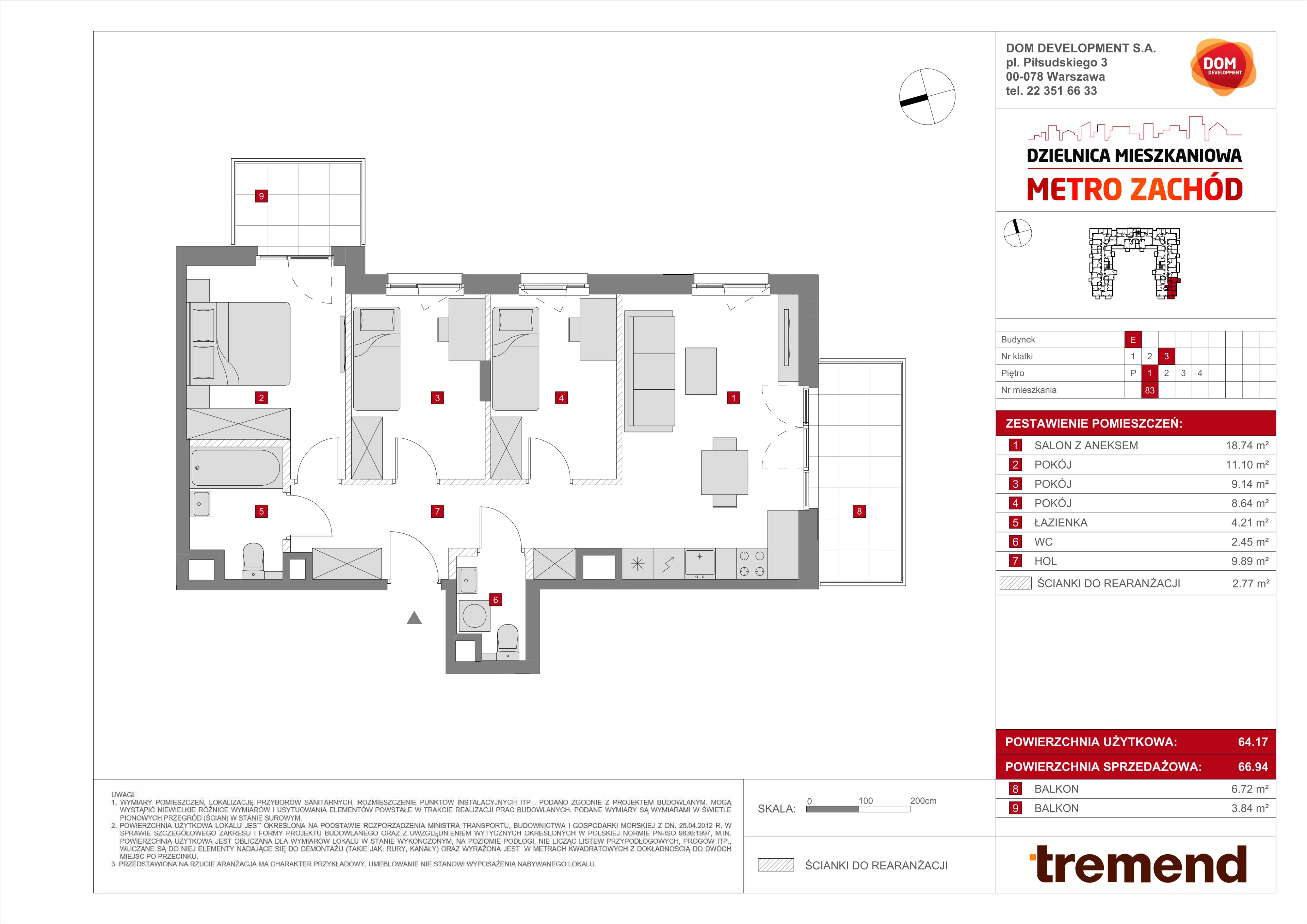 Mieszkanie 66,94 m², piętro 1, oferta nr E/83, Metro Zachód etap 8, Warszawa, Bemowo, Chrzanów, ul. Szeligowska