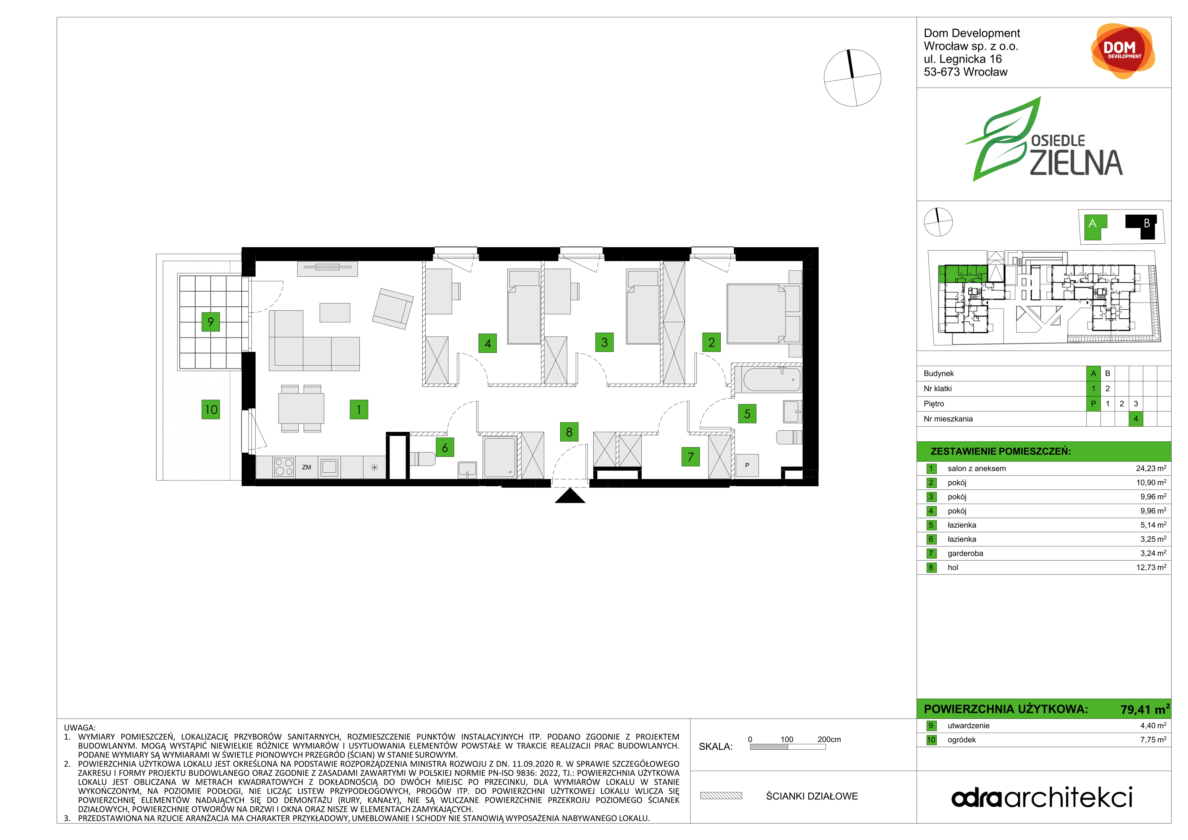 4 pokoje, mieszkanie 79,41 m², parter, oferta nr A/4, Osiedle Zielna 4.2, Wrocław, Psie Pole-Zawidawie, Psie Pole, ul. Zielna