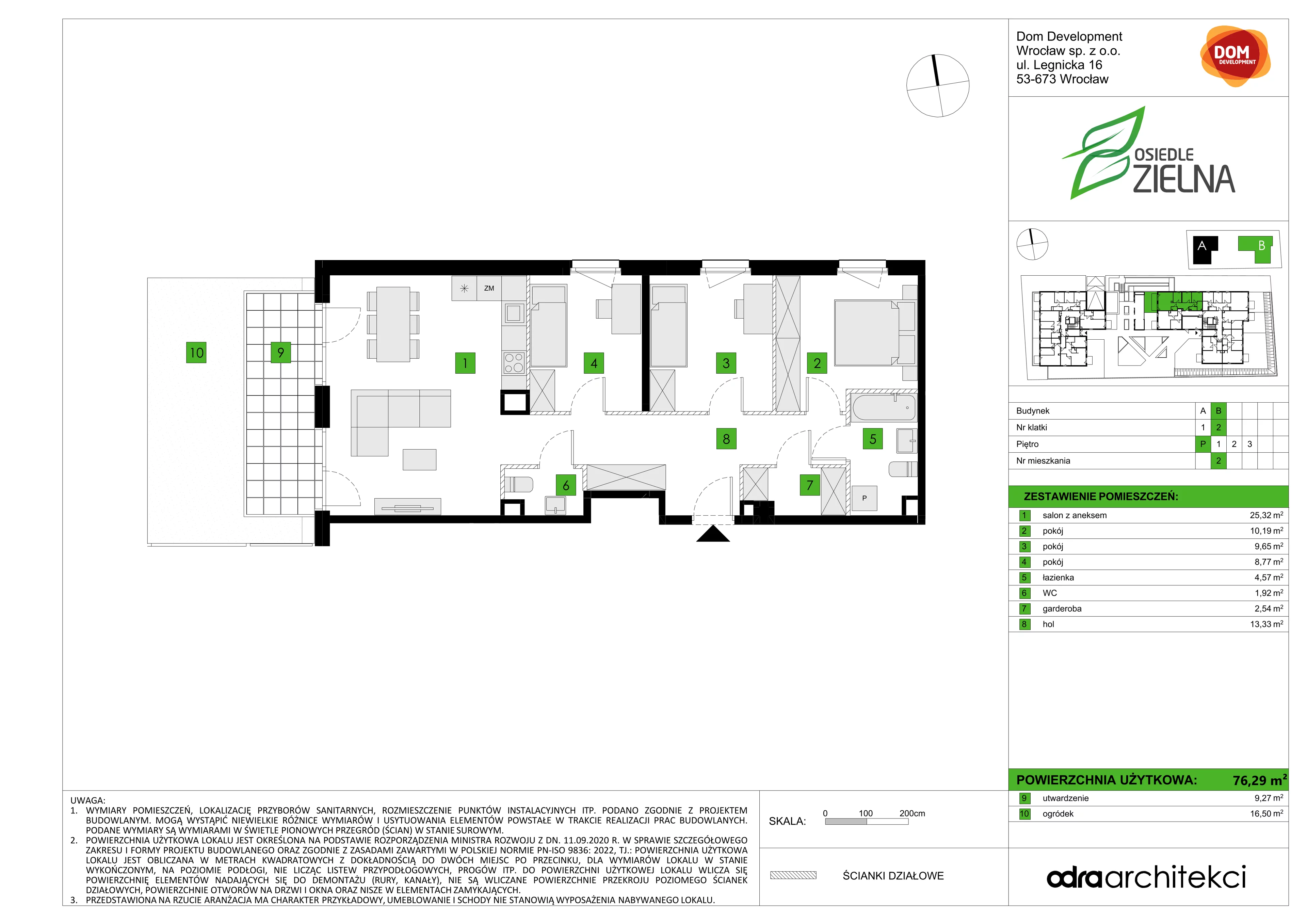4 pokoje, mieszkanie 76,29 m², parter, oferta nr B/2, Osiedle Zielna 4.2, Wrocław, Psie Pole-Zawidawie, Psie Pole, ul. Zielna