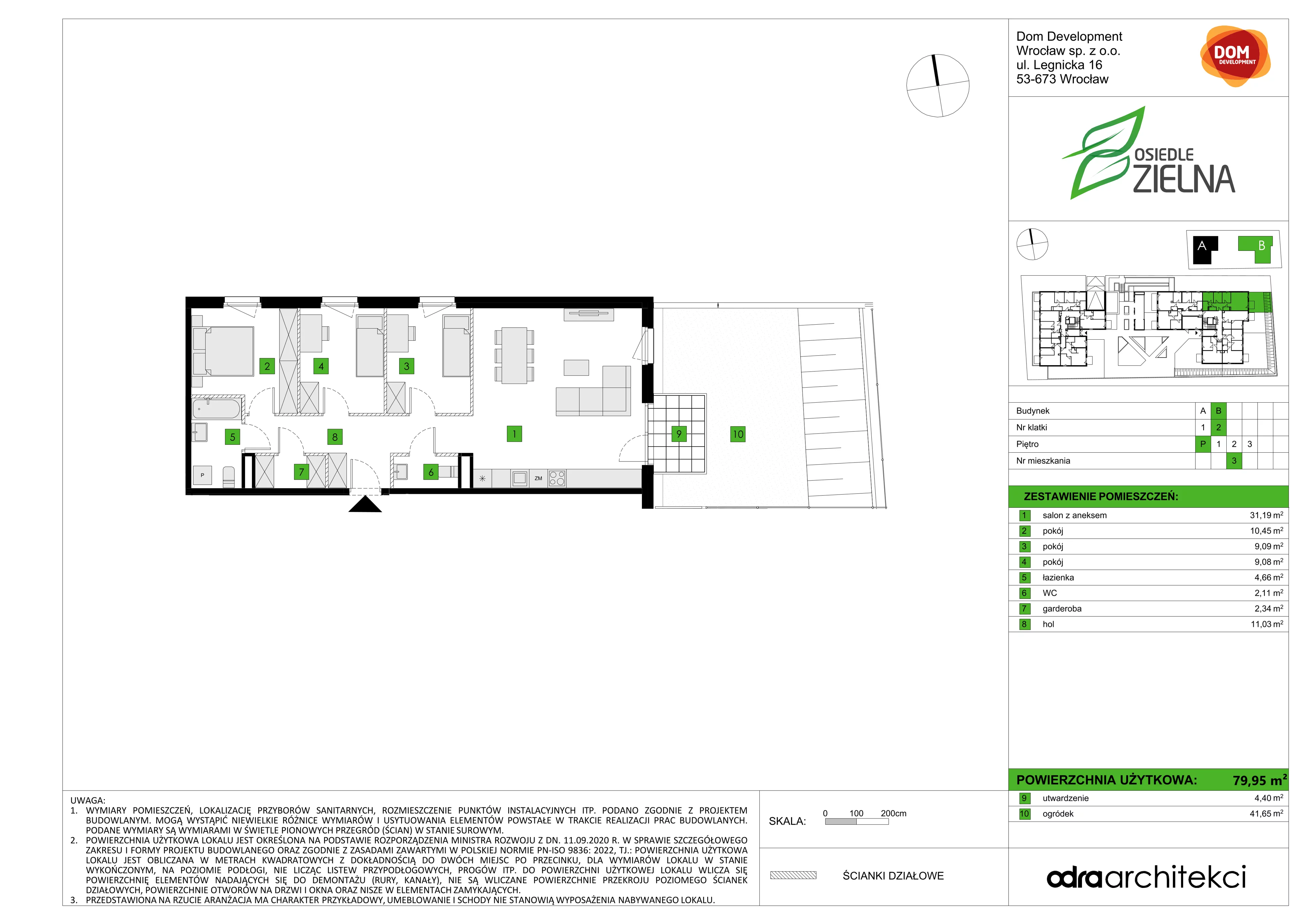 4 pokoje, mieszkanie 79,95 m², parter, oferta nr B/3, Osiedle Zielna 4.2, Wrocław, Psie Pole-Zawidawie, Psie Pole, ul. Zielna