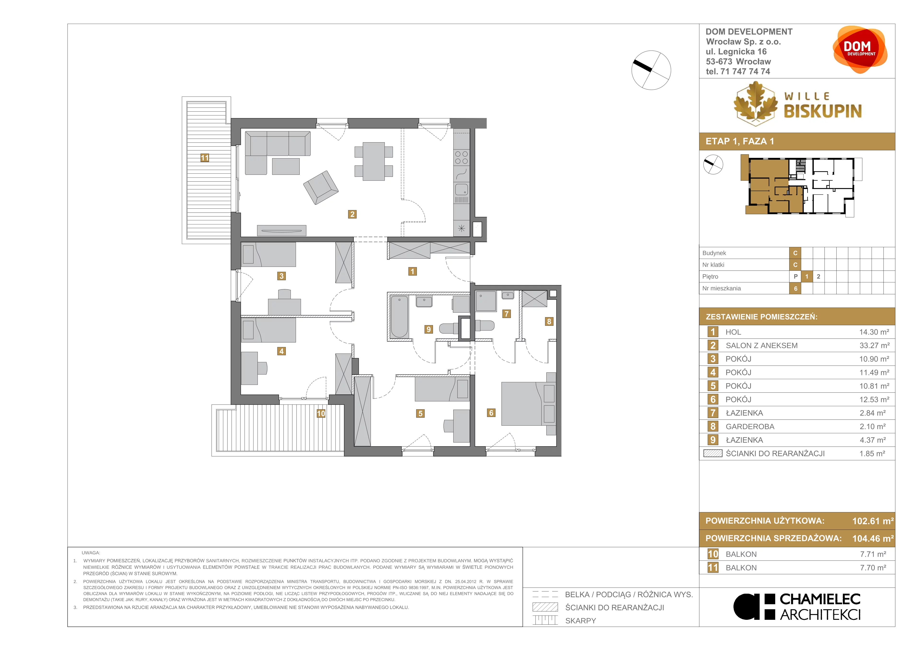 5 pokoi, mieszkanie 104,46 m², piętro 1, oferta nr C/6, Wille Biskupin, Wrocław, Biskupin-Sępolno-Dąbie-Bartoszowice, Śródmieście, ul. Braci Gierymskich 156