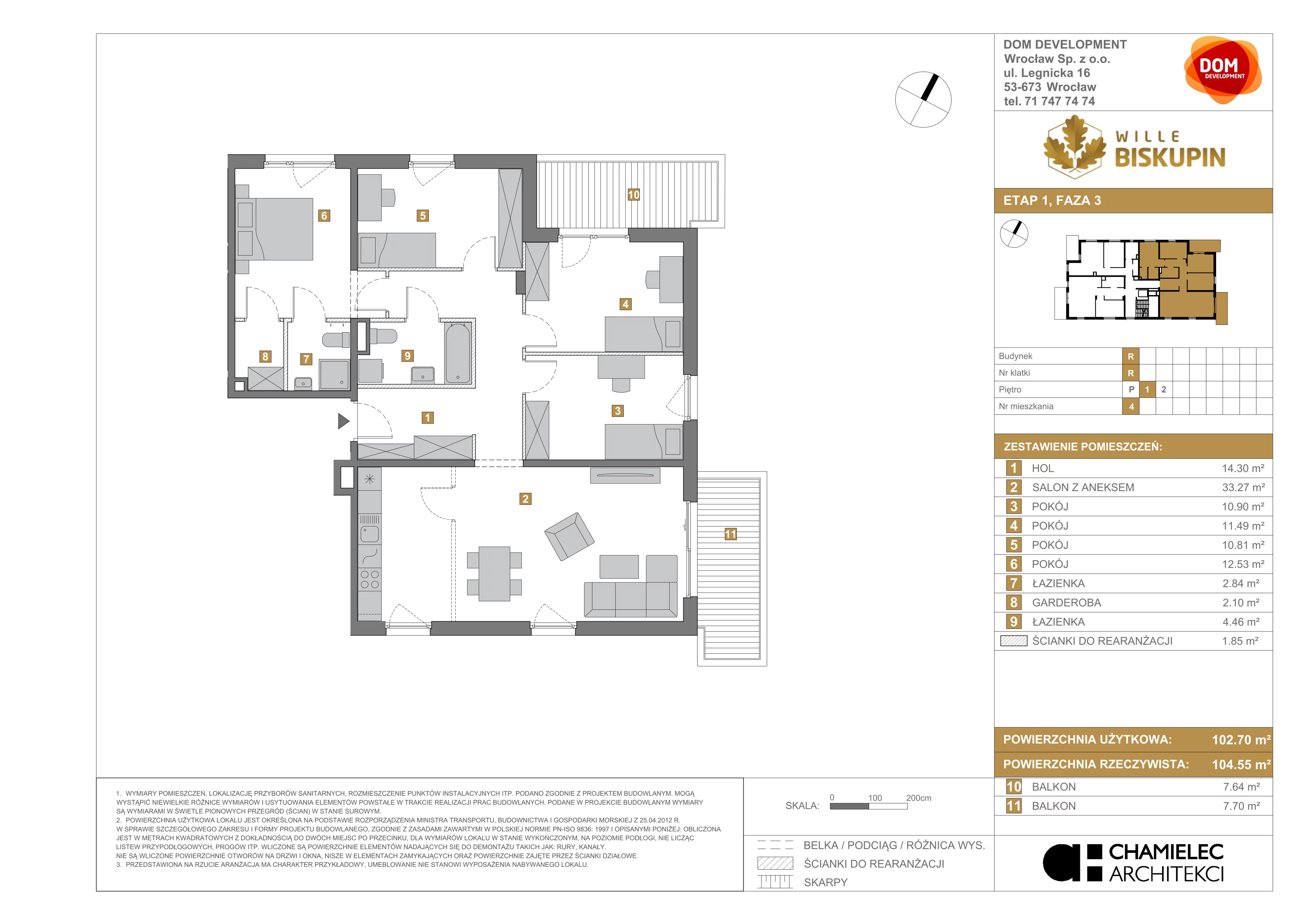 5 pokoi, mieszkanie 102,70 m², piętro 1, oferta nr R/4, Wille Biskupin etap 3, Wrocław, Biskupin-Sępolno-Dąbie-Bartoszowice, Śródmieście, ul. Braci Gierymskich