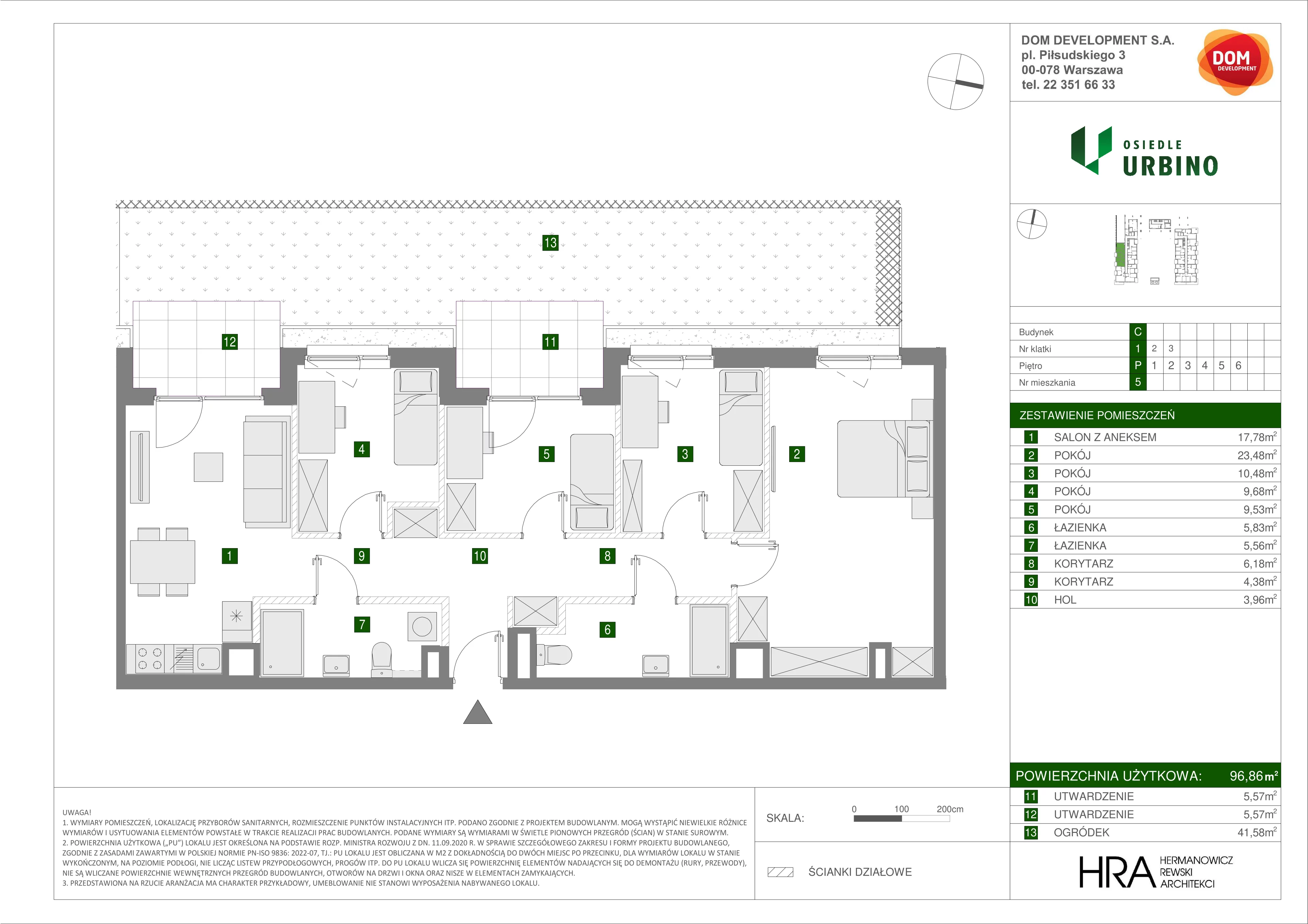 5 pokoi, mieszkanie 96,86 m², parter, oferta nr C/5, Osiedle Urbino 1.3, Warszawa, Włochy, Raków, ul. Równoległa 16