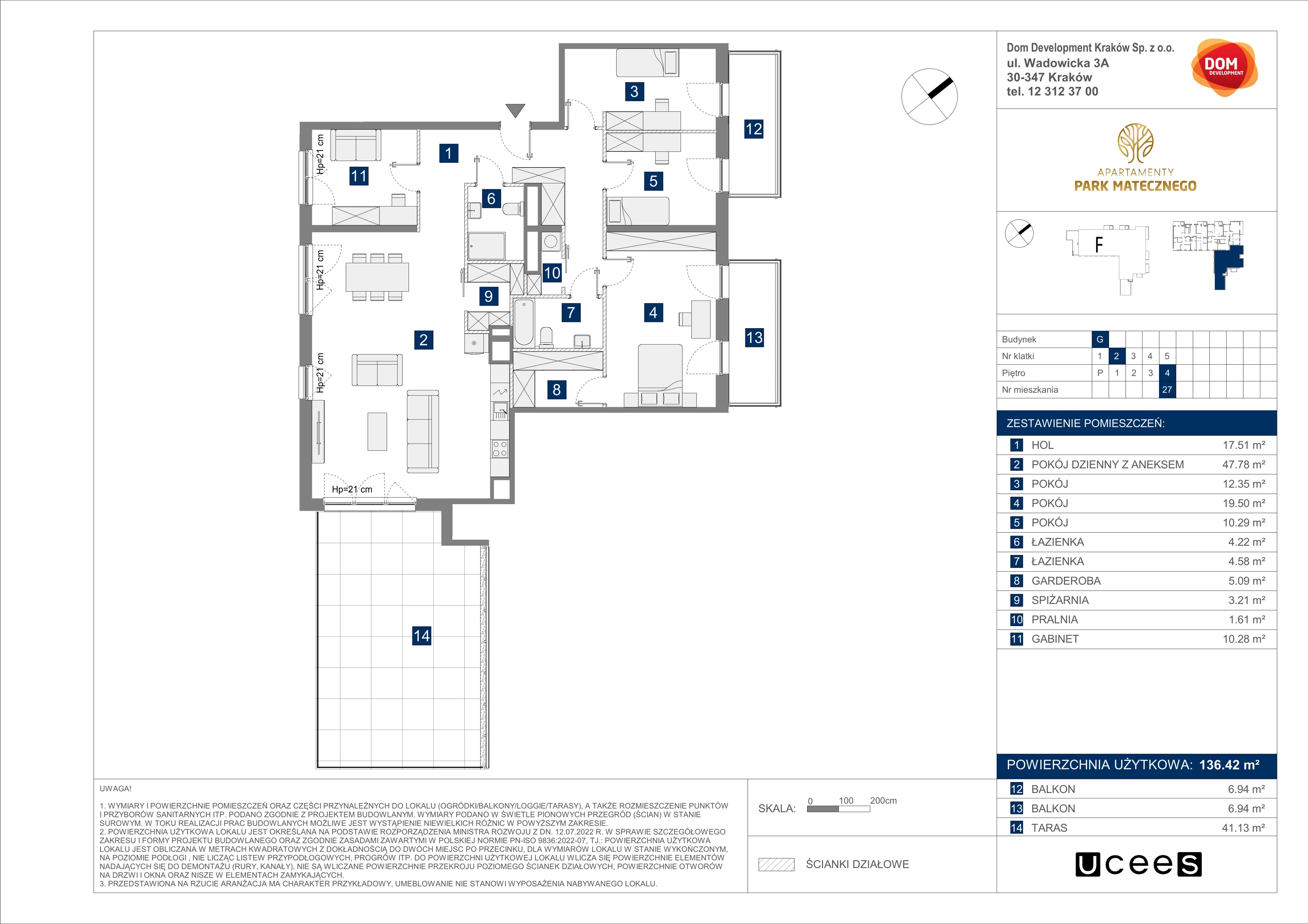 5 pokoi, apartament 136,42 m², piętro 4, oferta nr G/27, Apartamenty Park Matecznego bud. F i G, Kraków, Podgórze, Mateczny, ul. Rydlówka / Nowoorawska