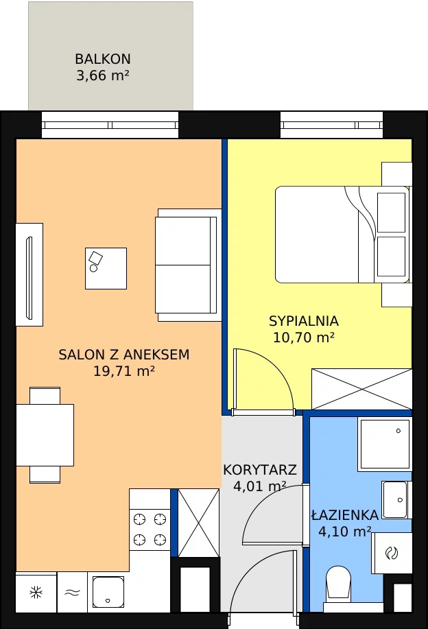 Nowe mieszkanie, 38,52 m², 2 pokoje, 4 piętro, oferta nr A/52