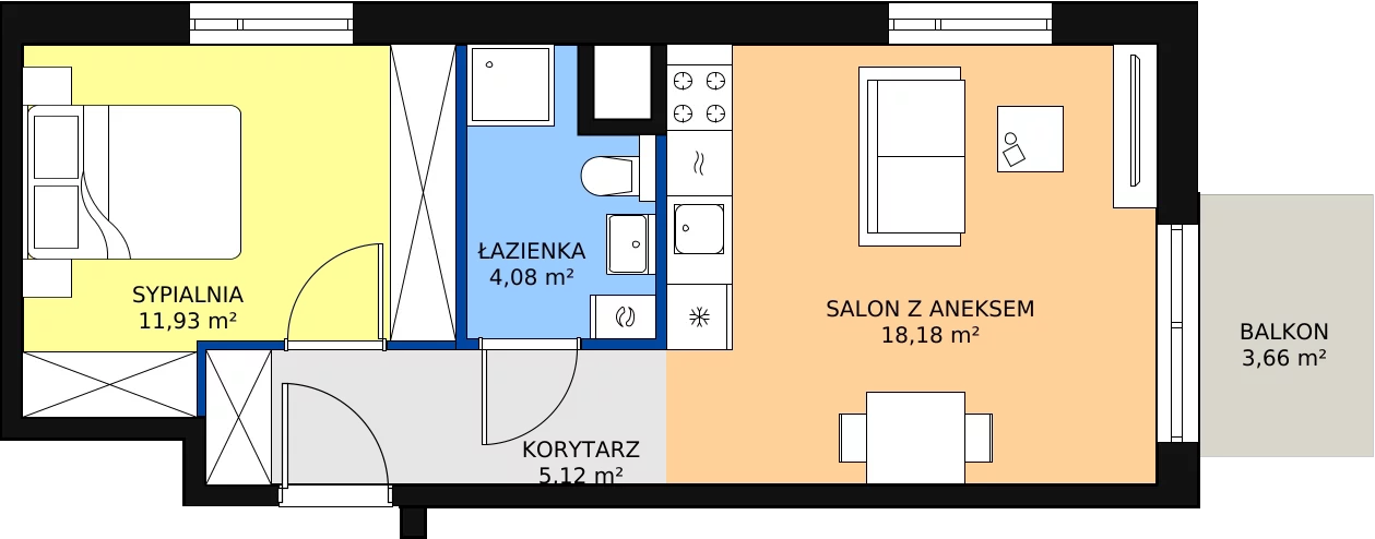 Zalety mieszkania 39.31 m², B/7