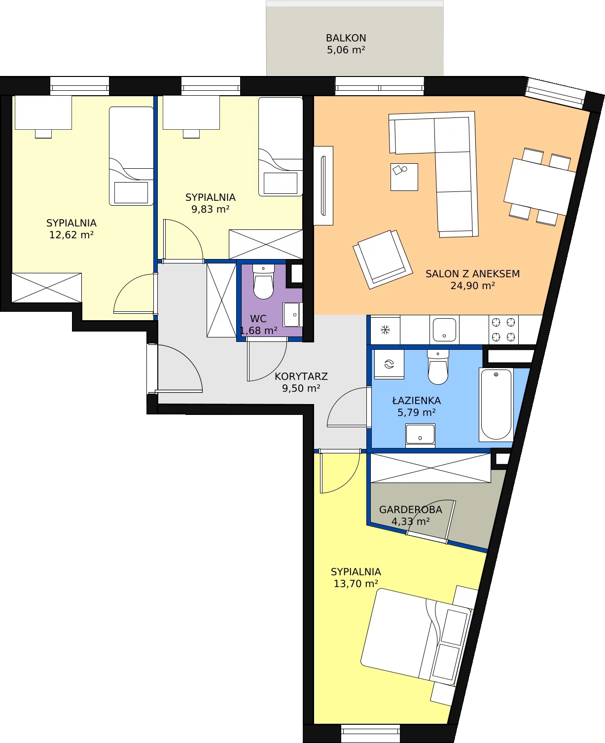 4 pokoje, mieszkanie 82,35 m², piętro 1, oferta nr A/80, Osiedle Zielna, Wrocław, Psie Pole-Zawidawie, Psie Pole, ul. Dywizjonu 303