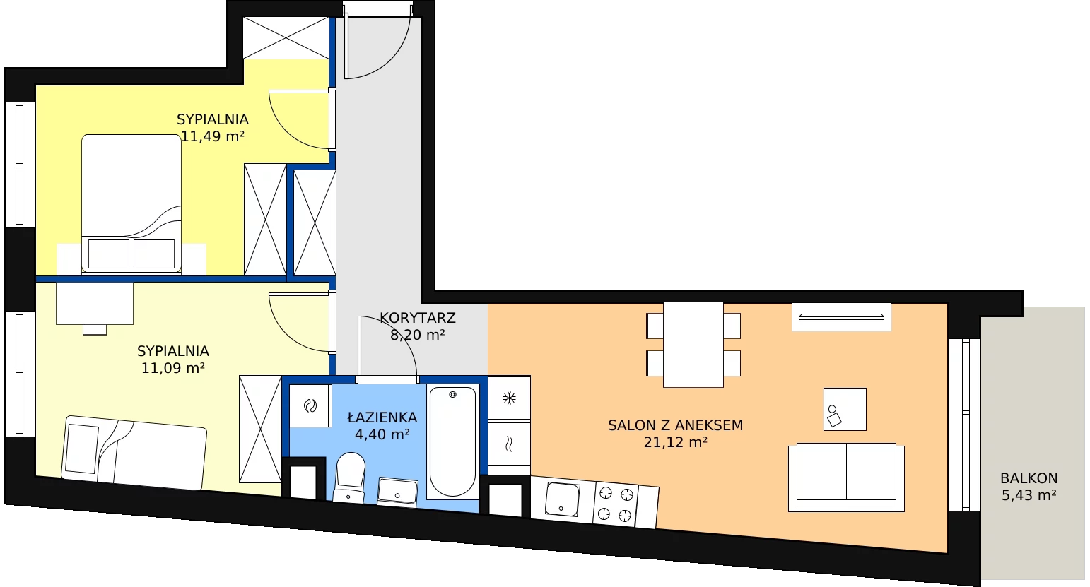 Zalety mieszkania 56.3 m², E/12