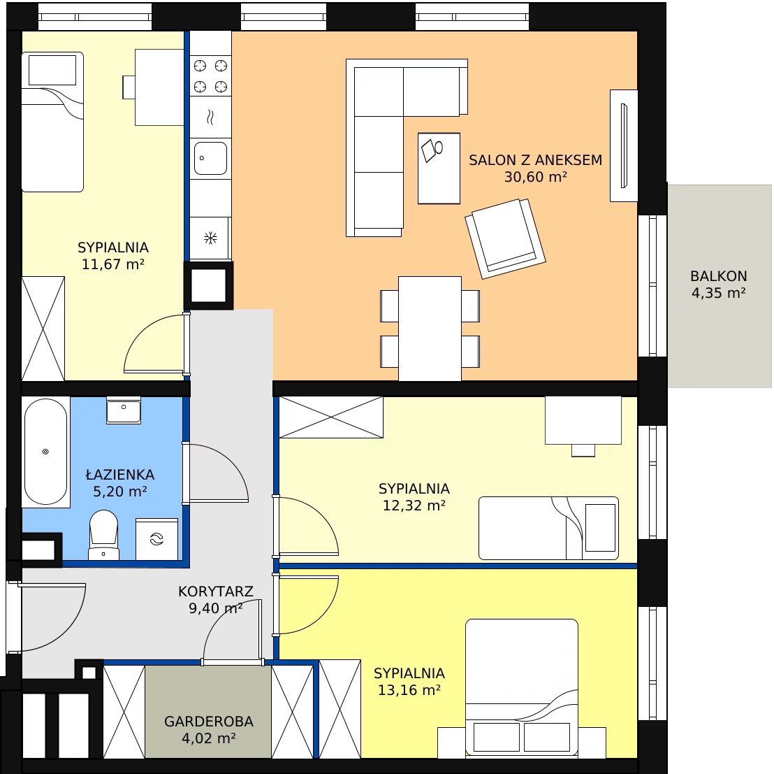 4 pokoje, apartament 86,37 m², piętro 3, oferta nr A/115, Apartamenty Nad Rzeką, Wrocław, Stare Miasto, ul. Michalczyka 3