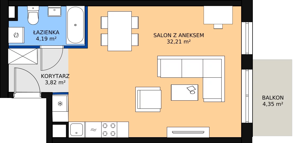 1 pokój, apartament 40,22 m², piętro 3, oferta nr A/116, Apartamenty Nad Rzeką, Wrocław, Stare Miasto, ul. Michalczyka 3