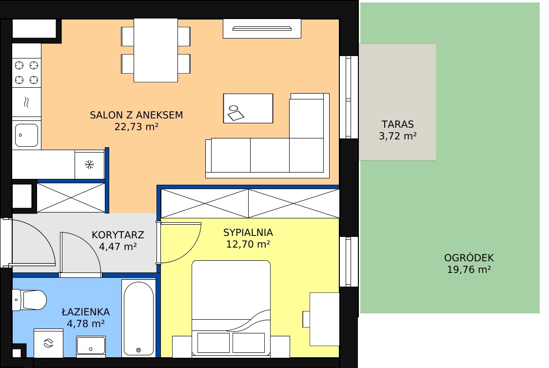 Zalety mieszkania 44.72 m², B/1