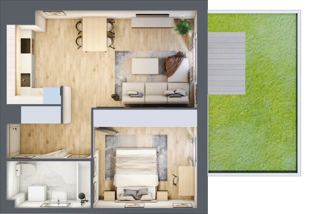 2 pokoje, mieszkanie 44,72 m², parter, oferta nr B/1, Osiedle Międzyleska, Wrocław, Tarnogaj, Krzyki, ul. Międzyleska 6b