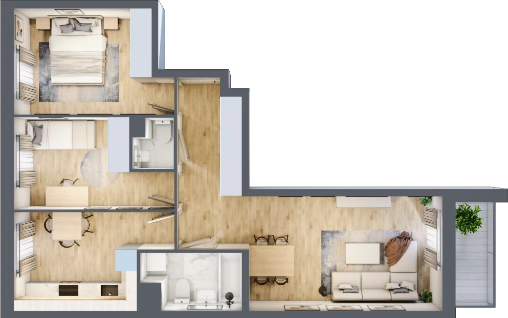 3 pokoje, mieszkanie 63,60 m², piętro 4, oferta nr B/42, Osiedle Międzyleska, Wrocław, Tarnogaj, Krzyki, ul. Międzyleska 6b