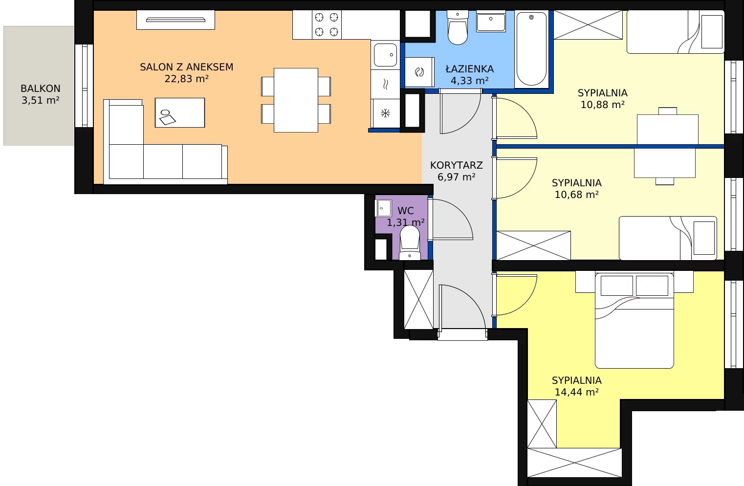 Zalety mieszkania 71.44 m², B/54