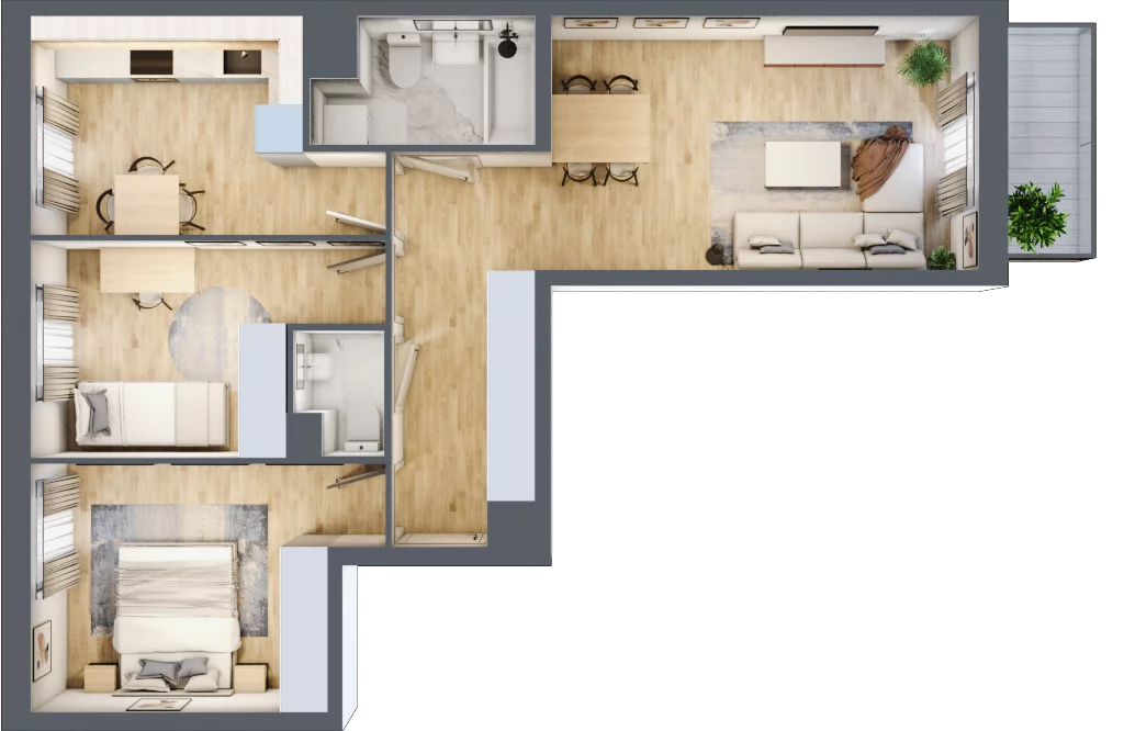 3 pokoje, mieszkanie 65,09 m², piętro 2, oferta nr B/55, Osiedle Międzyleska, Wrocław, Tarnogaj, Krzyki, ul. Międzyleska 6b