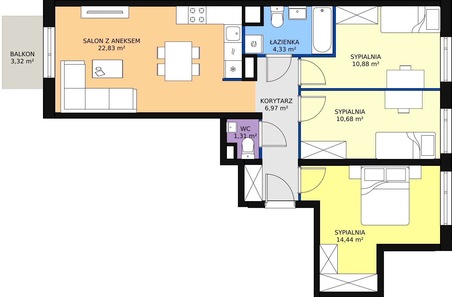 Zalety mieszkania 71.44 m², B/72