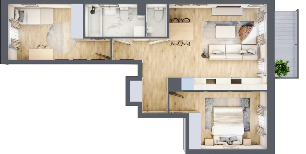 3 pokoje, mieszkanie 57,96 m², piętro 1, oferta nr B/101, Osiedle Międzyleska, Wrocław, Tarnogaj, Krzyki, ul. Międzyleska 6b