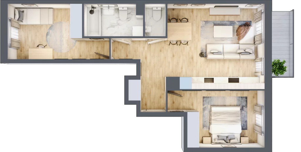 3 pokoje, mieszkanie 57,96 m², piętro 2, oferta nr B/105, Osiedle Międzyleska, Wrocław, Tarnogaj, Krzyki, ul. Międzyleska 6b