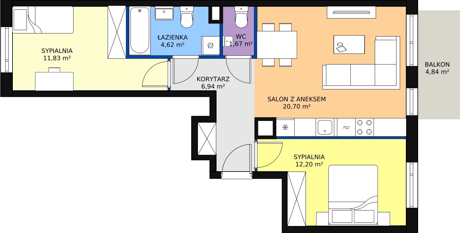 Zalety mieszkania 57.96 m², B/113