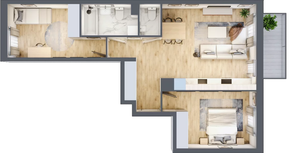 3 pokoje, mieszkanie 60,58 m², piętro 1, oferta nr B/121, Osiedle Międzyleska, Wrocław, Tarnogaj, Krzyki, ul. Międzyleska 6b