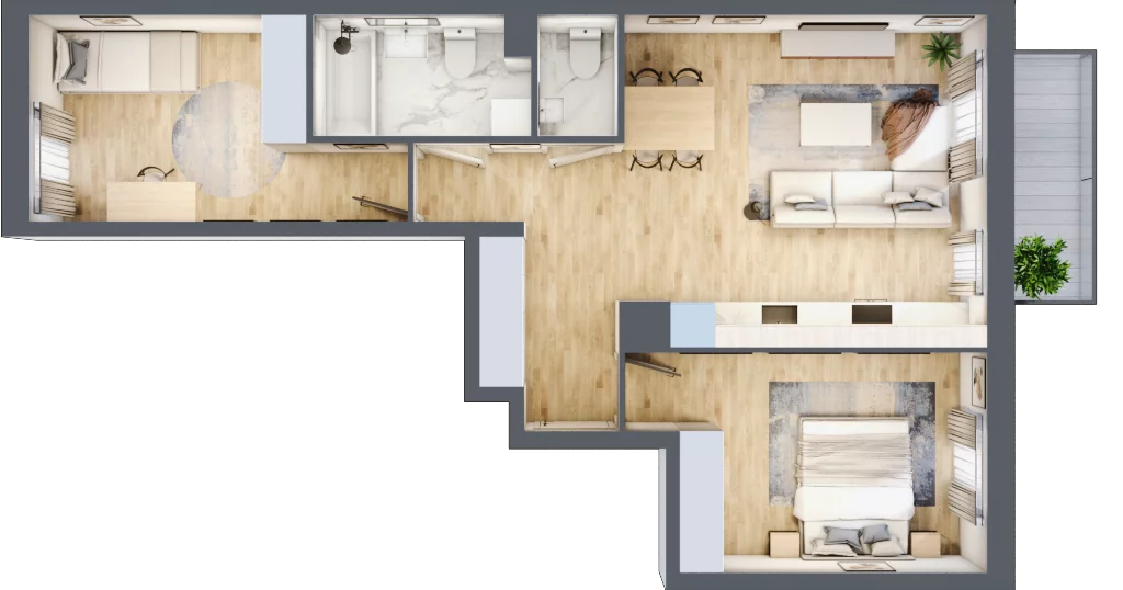 3 pokoje, mieszkanie 60,58 m², piętro 4, oferta nr B/133, Osiedle Międzyleska, Wrocław, Tarnogaj, Krzyki, ul. Międzyleska 6b