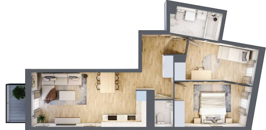 3 pokoje, mieszkanie 59,69 m², piętro 1, oferta nr B/140, Osiedle Międzyleska, Wrocław, Tarnogaj, Krzyki, ul. Międzyleska 6b