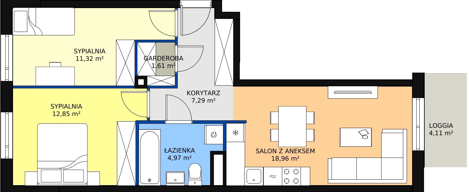 Zalety mieszkania 57 m², B/191