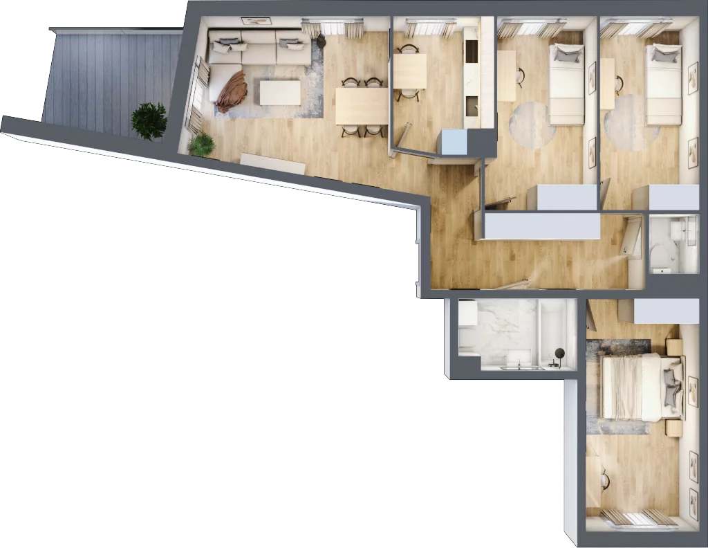 4 pokoje, mieszkanie 78,94 m², piętro 1, oferta nr B/195, Osiedle Międzyleska, Wrocław, Tarnogaj, Krzyki, ul. Międzyleska 6b