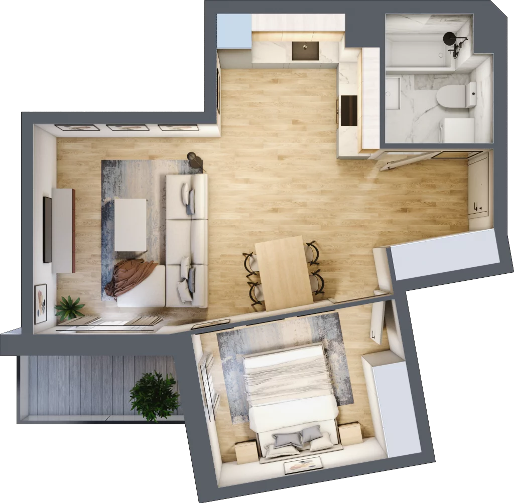 2 pokoje, mieszkanie 43,73 m², piętro 1, oferta nr B/196, Osiedle Międzyleska, Wrocław, Tarnogaj, Krzyki, ul. Międzyleska 6b