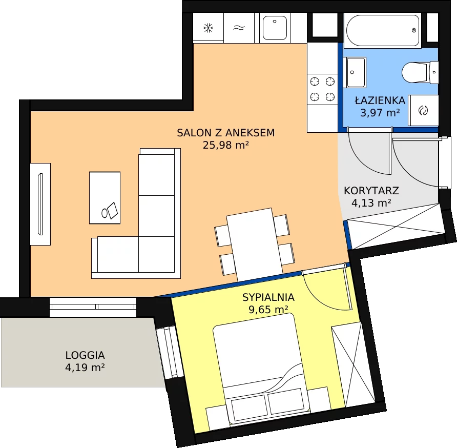 Zalety mieszkania 43.73 m², B/208