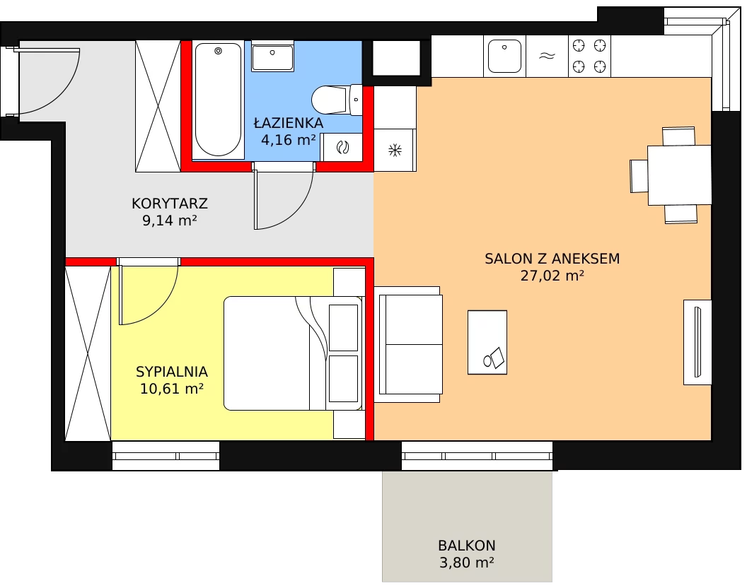 Nowe mieszkanie, 50,93 m², 2 pokoje, 3 piętro, oferta nr C/27