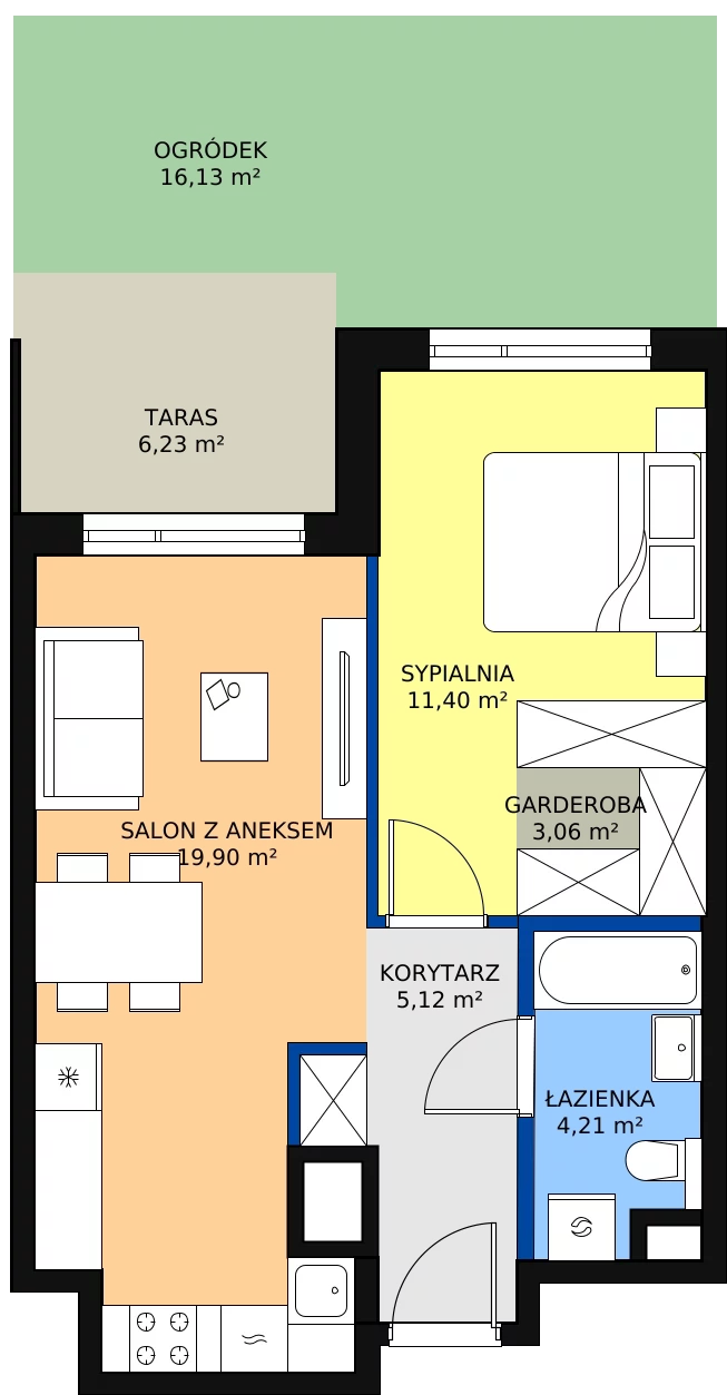 Zalety mieszkania 43.69 m², A/54